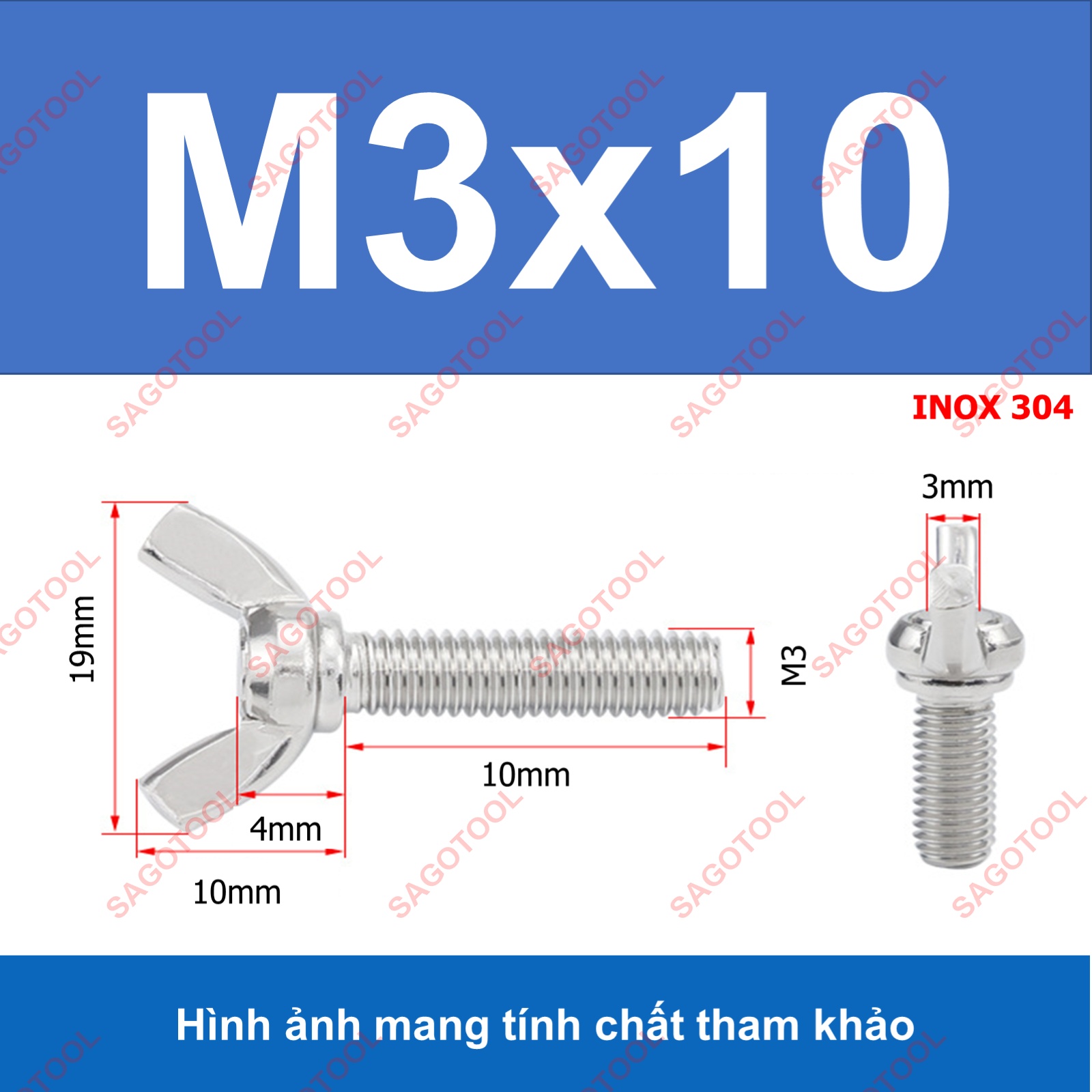 Bulong tai hồng inox 304 M3 M4 M5 M6 M8 M10 Bu lông cánh chuồn (2-3 con) - Ảnh 11
