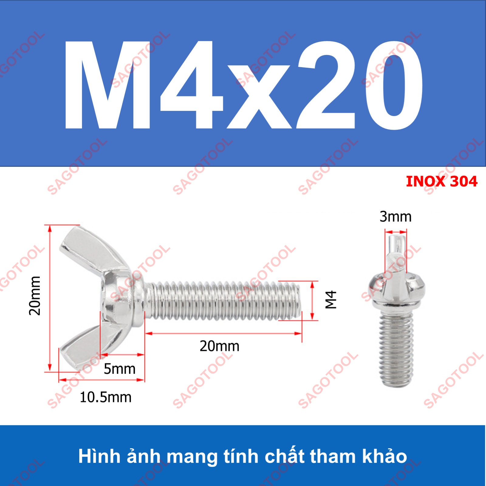 Bulong tai hồng inox 304 M3 M4 M5 M6 M8 M10 Bu lông cánh chuồn (2-3 con) - Ảnh 20