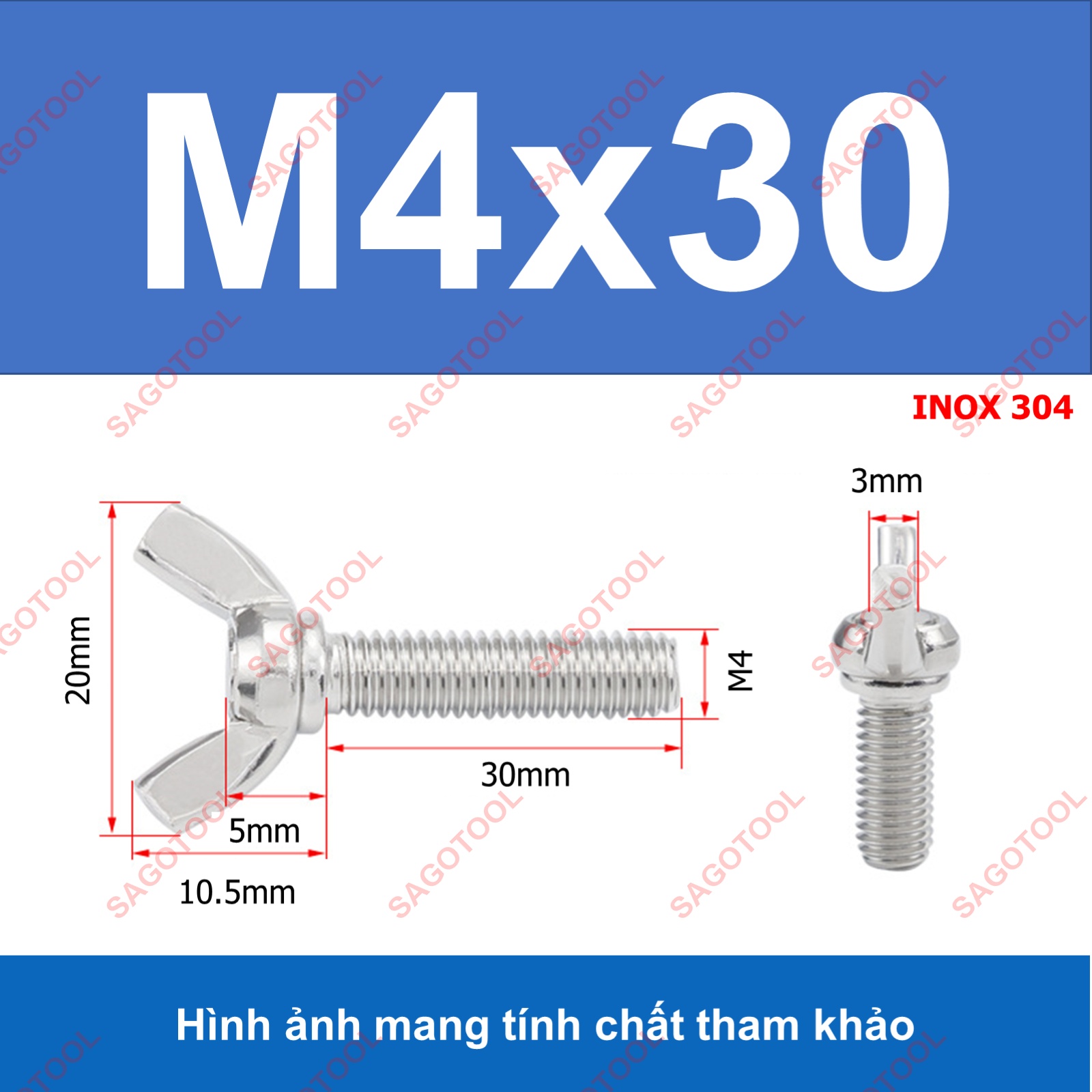 Bulong tai hồng inox 304 M3 M4 M5 M6 M8 M10 Bu lông cánh chuồn (2-3 con) - Ảnh 22