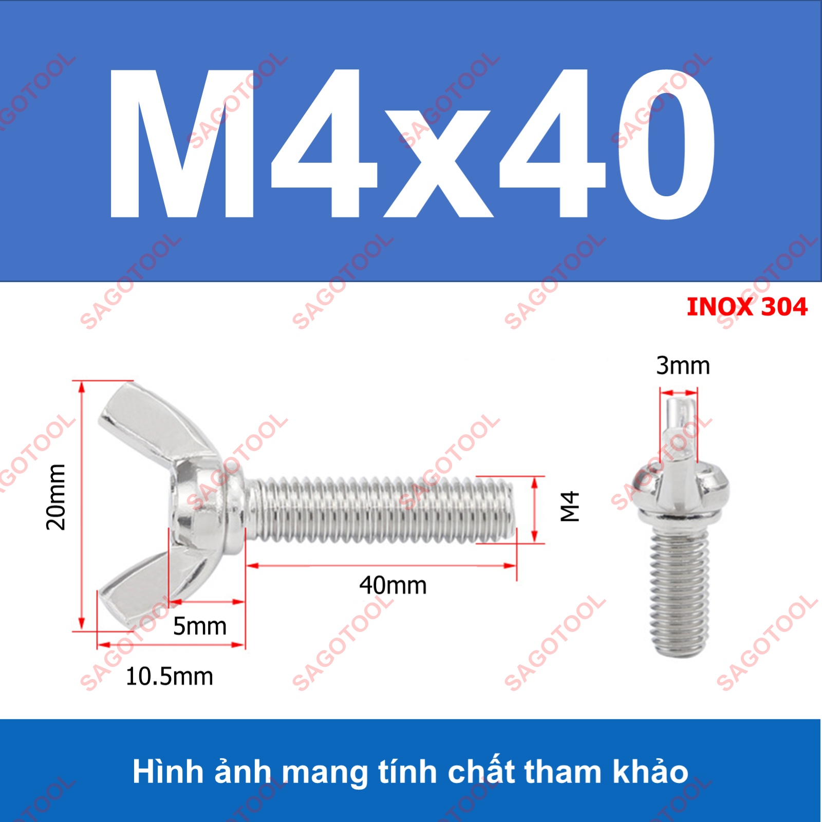 Bulong tai hồng inox 304 M3 M4 M5 M6 M8 M10 Bu lông cánh chuồn (2-3 con) - Ảnh 23