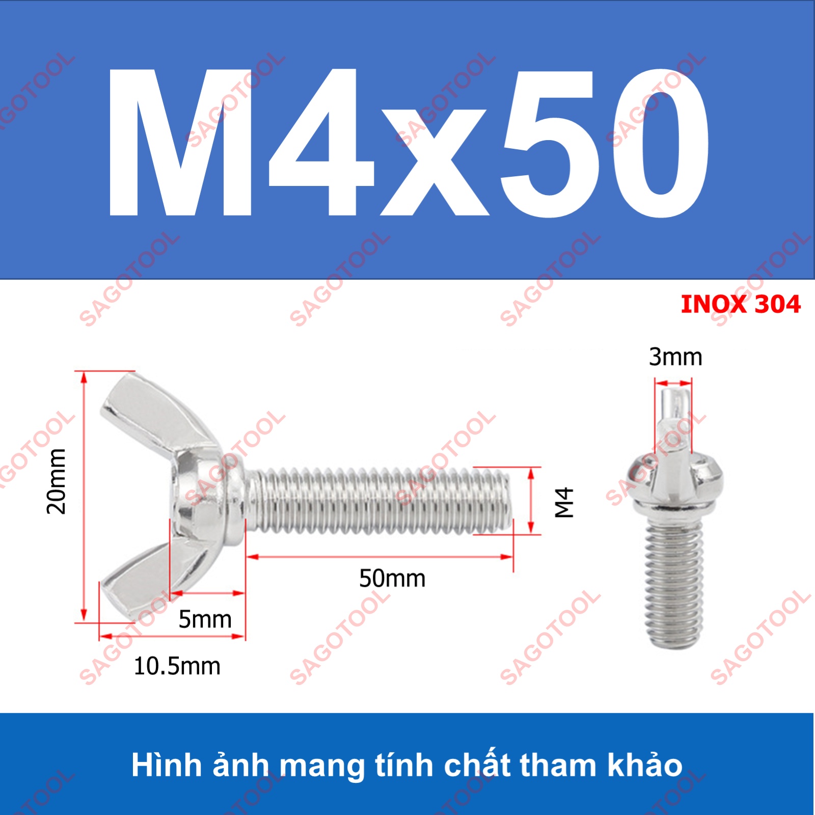 Bulong tai hồng inox 304 M3 M4 M5 M6 M8 M10 Bu lông cánh chuồn (2-3 con) - Ảnh 24