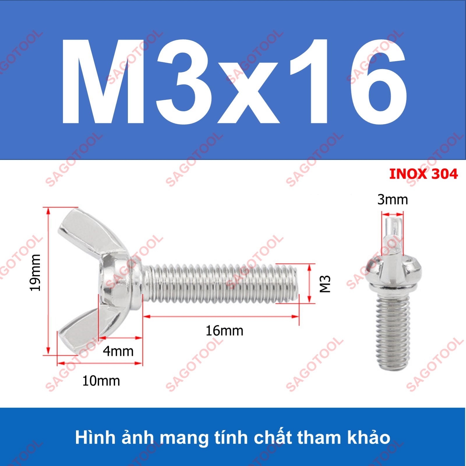 Bulong tai hồng inox 304 M3 M4 M5 M6 M8 M10 Bu lông cánh chuồn (2-3 con) - Ảnh 12