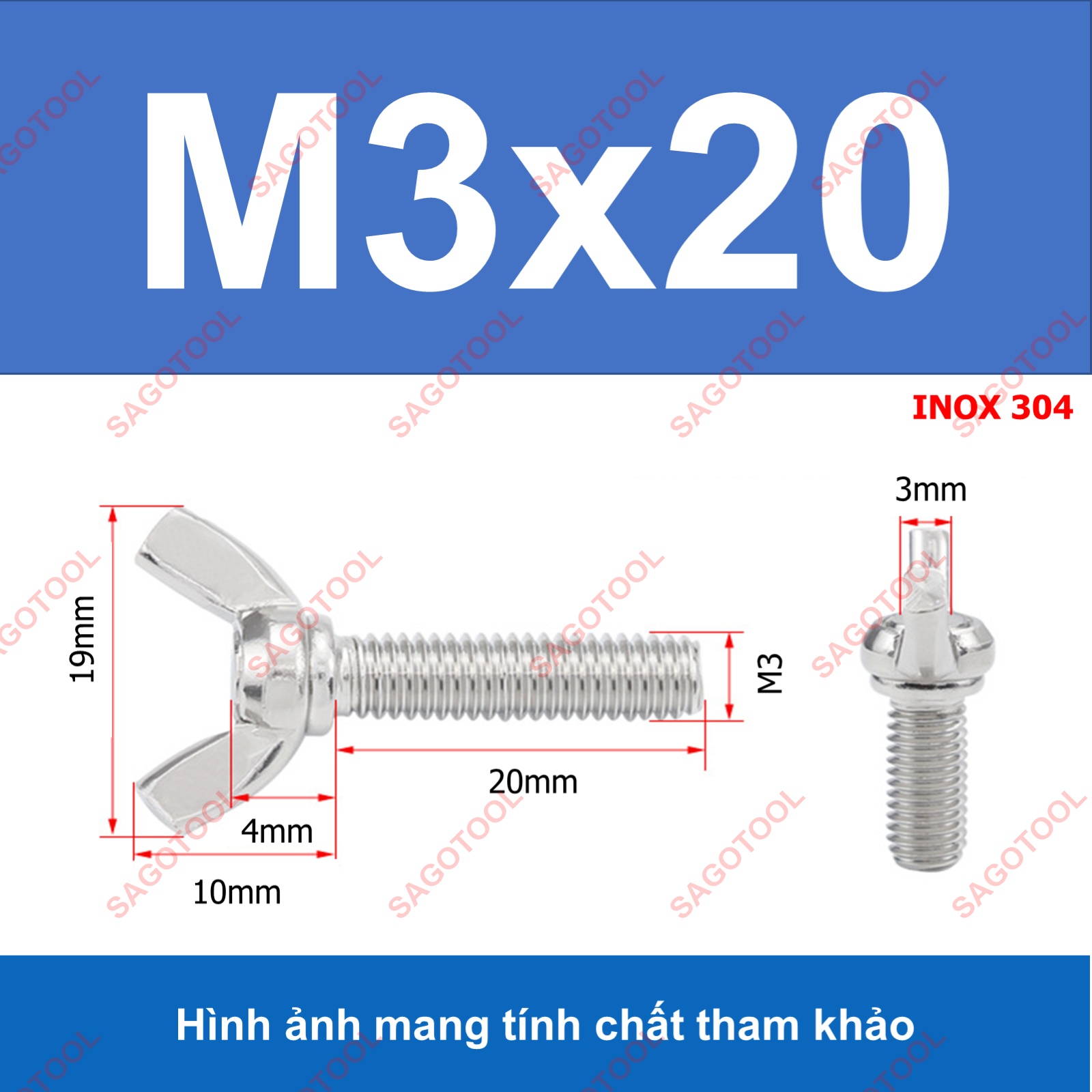 Bulong tai hồng inox 304 M3 M4 M5 M6 M8 M10 Bu lông cánh chuồn (2-3 con) - Ảnh 13