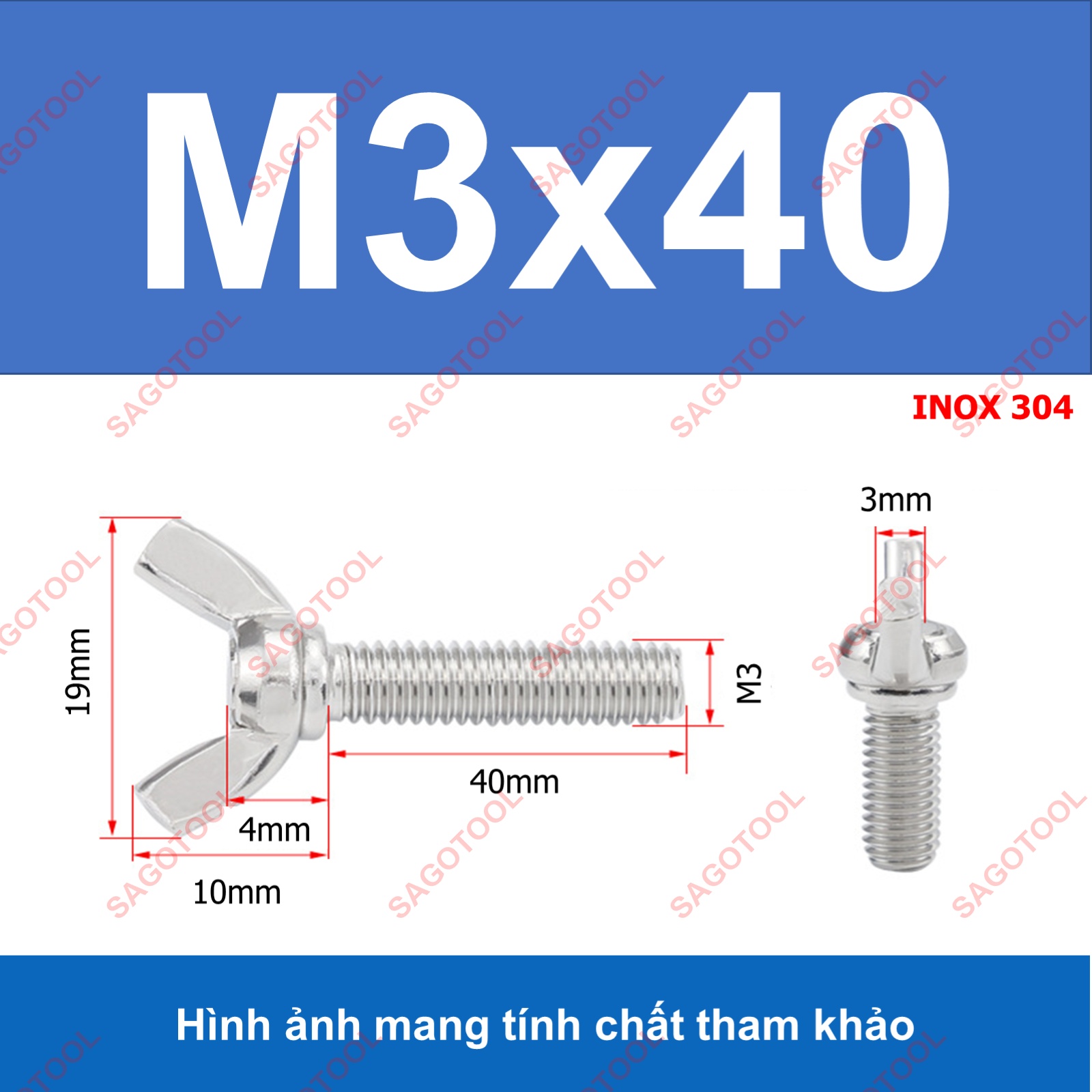 Bulong tai hồng inox 304 M3 M4 M5 M6 M8 M10 Bu lông cánh chuồn (2-3 con) - Ảnh 16