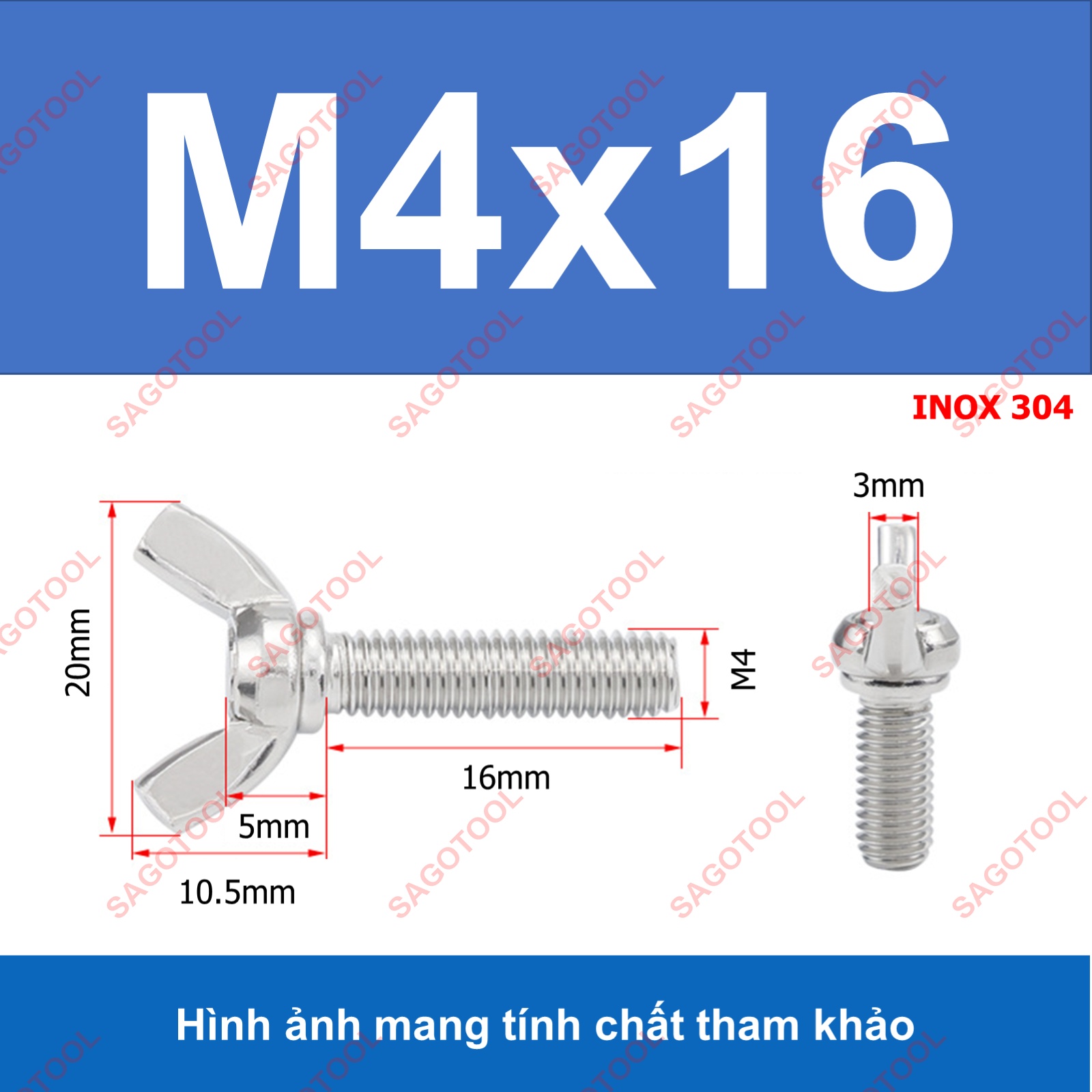 Bulong tai hồng inox 304 M3 M4 M5 M6 M8 M10 Bu lông cánh chuồn (2-3 con) - Ảnh 19