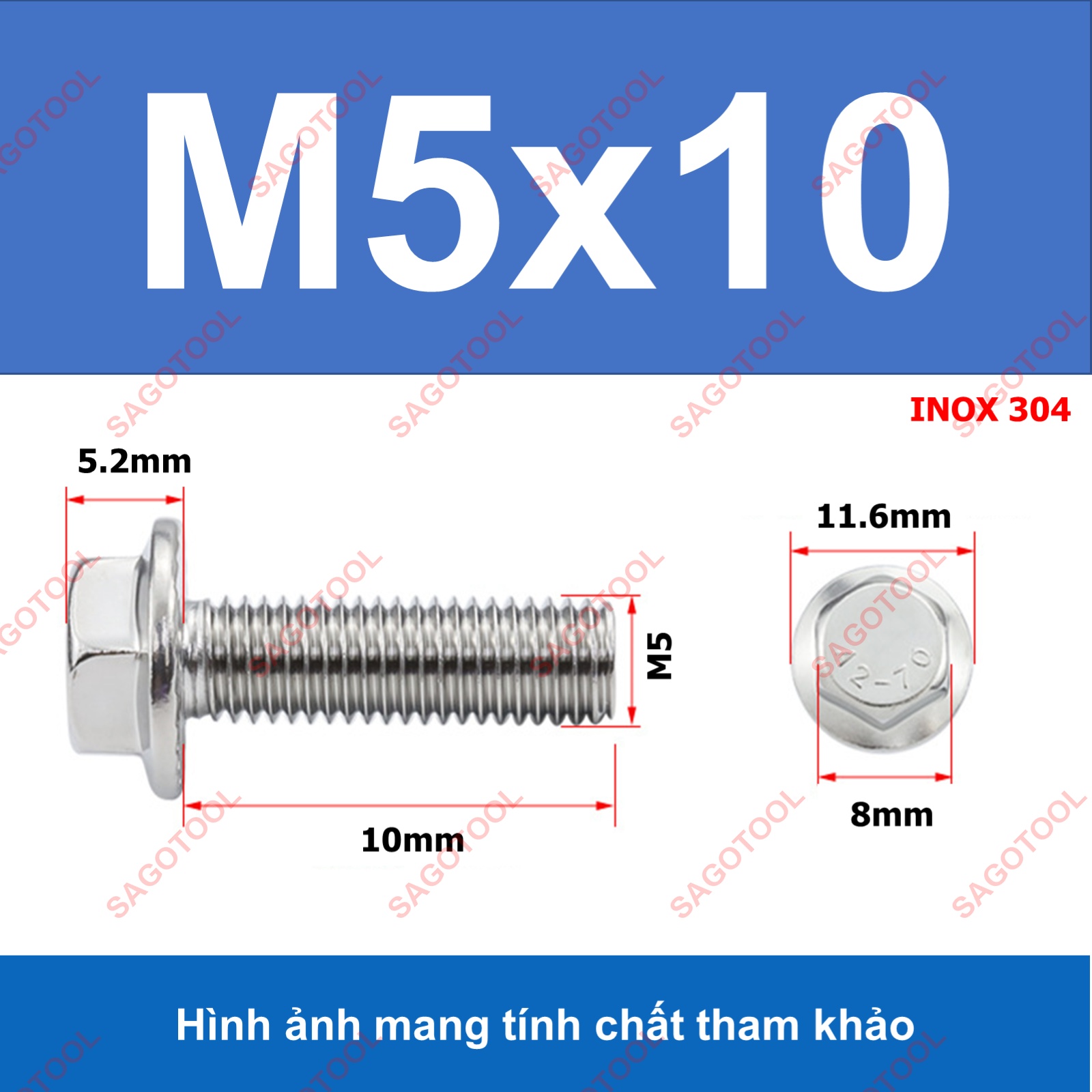 Bulong liền long đền INOX 304 - Ốc inox chống tháo M5 M6 M8 - Ảnh 7