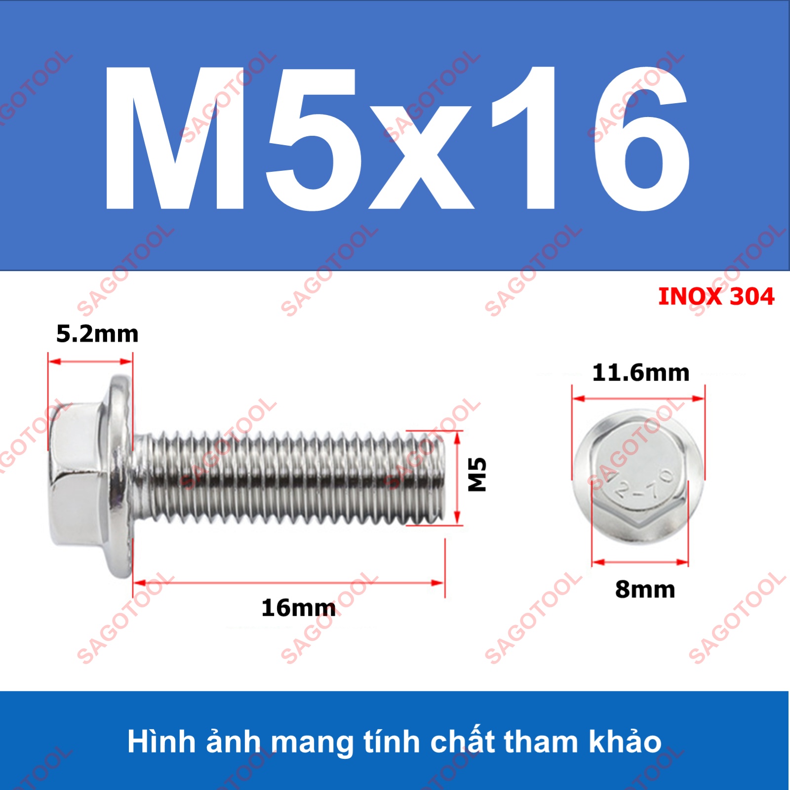 Bulong liền long đền INOX 304 - Ốc inox chống tháo M5 M6 M8 - Ảnh 8