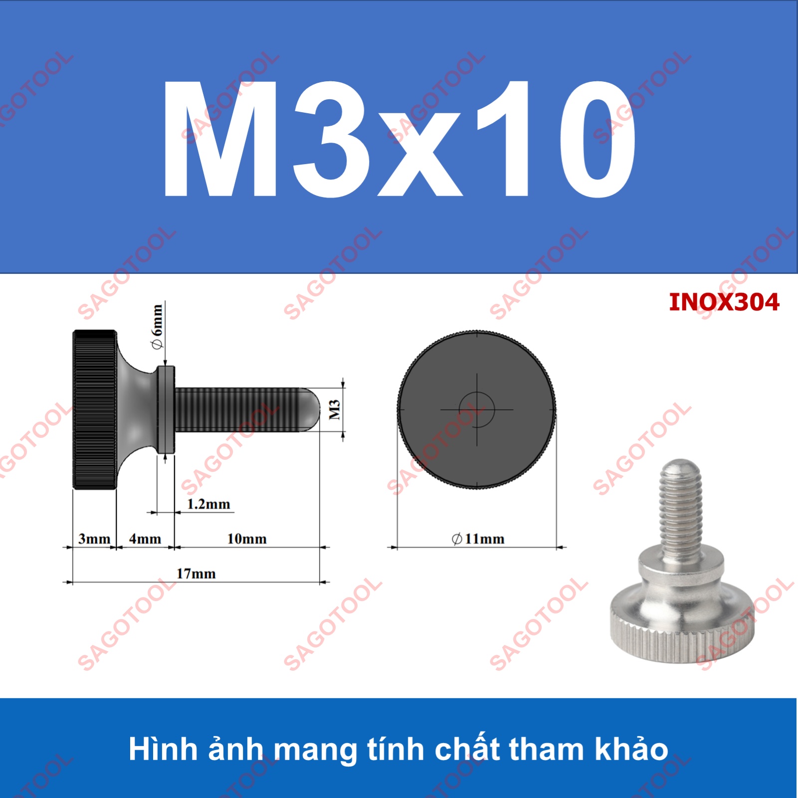 Núm vặn ren ngoài, bu lông vặn tay Inox 304 size M3 M4 M5 M6 M8 - Ảnh 7