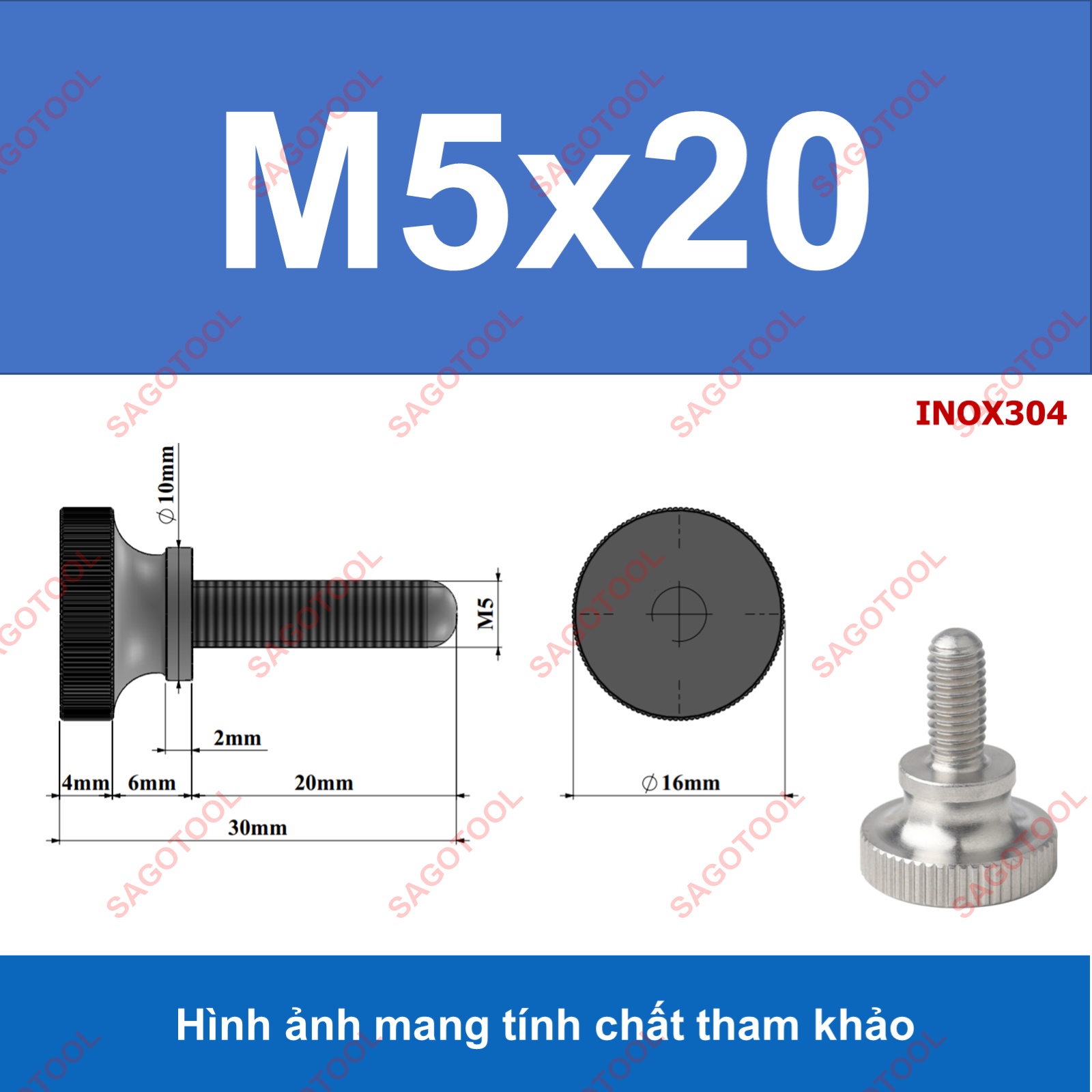 Núm vặn ren ngoài, bu lông vặn tay Inox 304 size M3 M4 M5 M6 M8 - Ảnh 9
