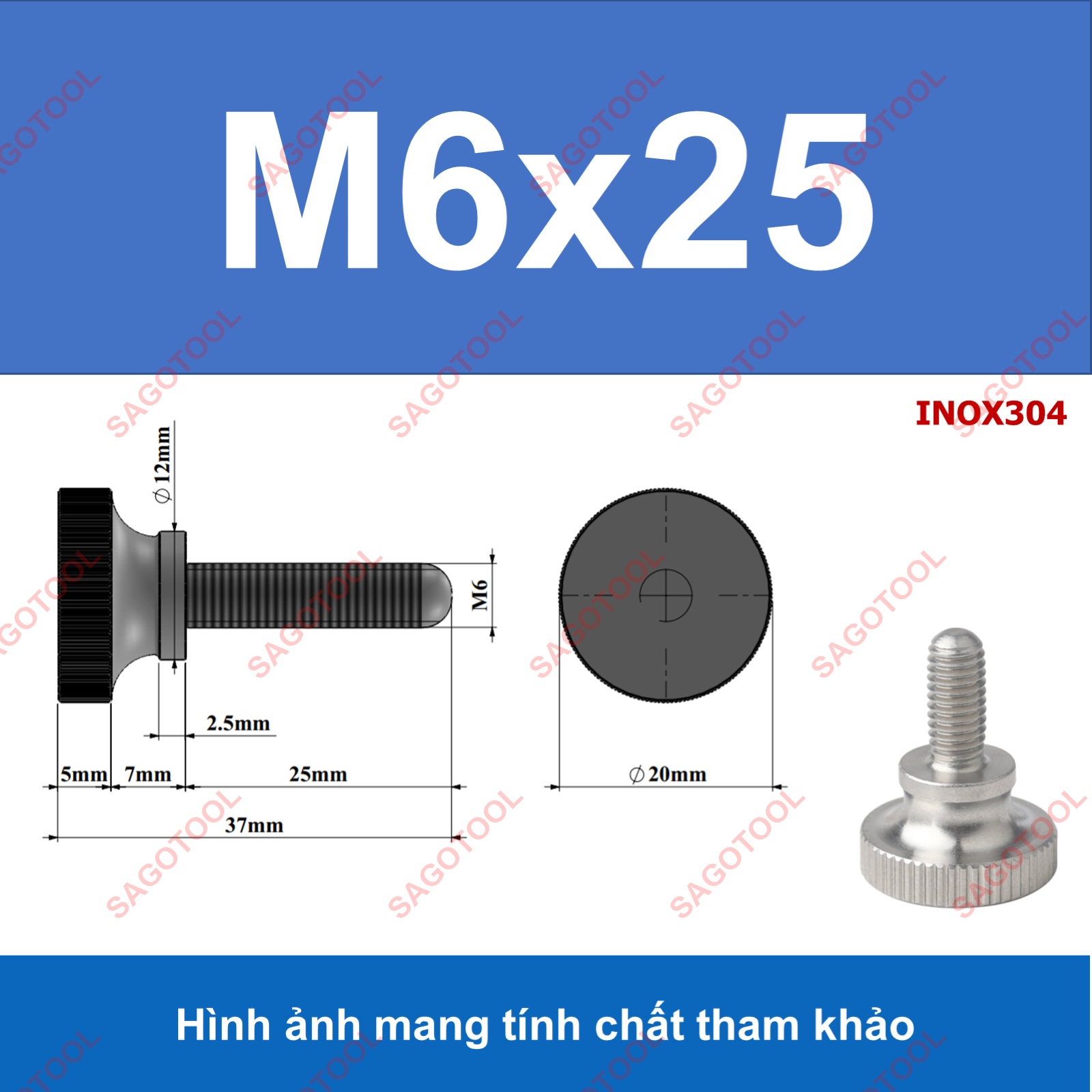 Núm vặn ren ngoài, bu lông vặn tay Inox 304 size M3 M4 M5 M6 M8 - Ảnh 10