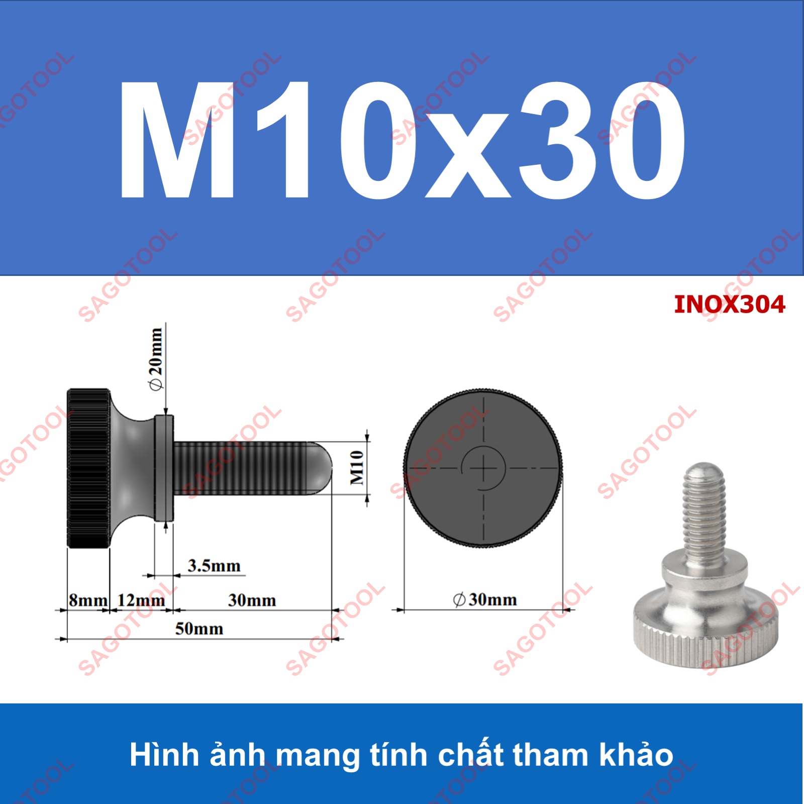 Núm vặn ren ngoài, bu lông vặn tay Inox 304 size M3 M4 M5 M6 M8 - Ảnh 12