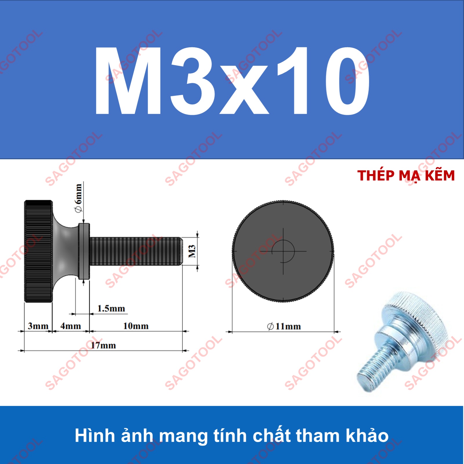 Núm vặn ren ngoài thép, bu lông vặn tay thép size M3 M4 M5 M6 M8 M10 - Ảnh 6