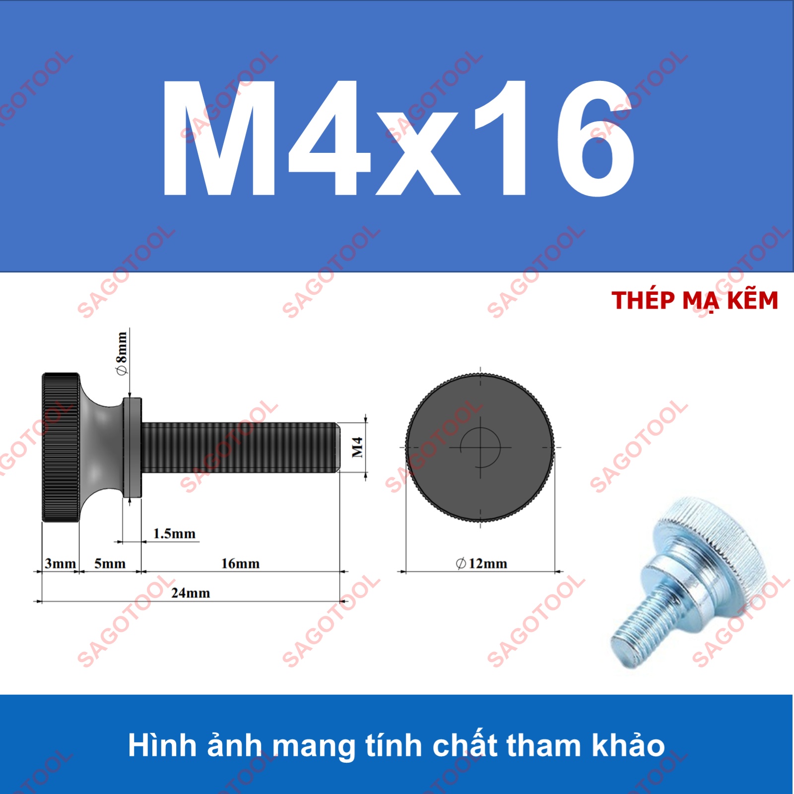 Núm vặn ren ngoài thép, bu lông vặn tay thép size M3 M4 M5 M6 M8 M10 - Ảnh 7