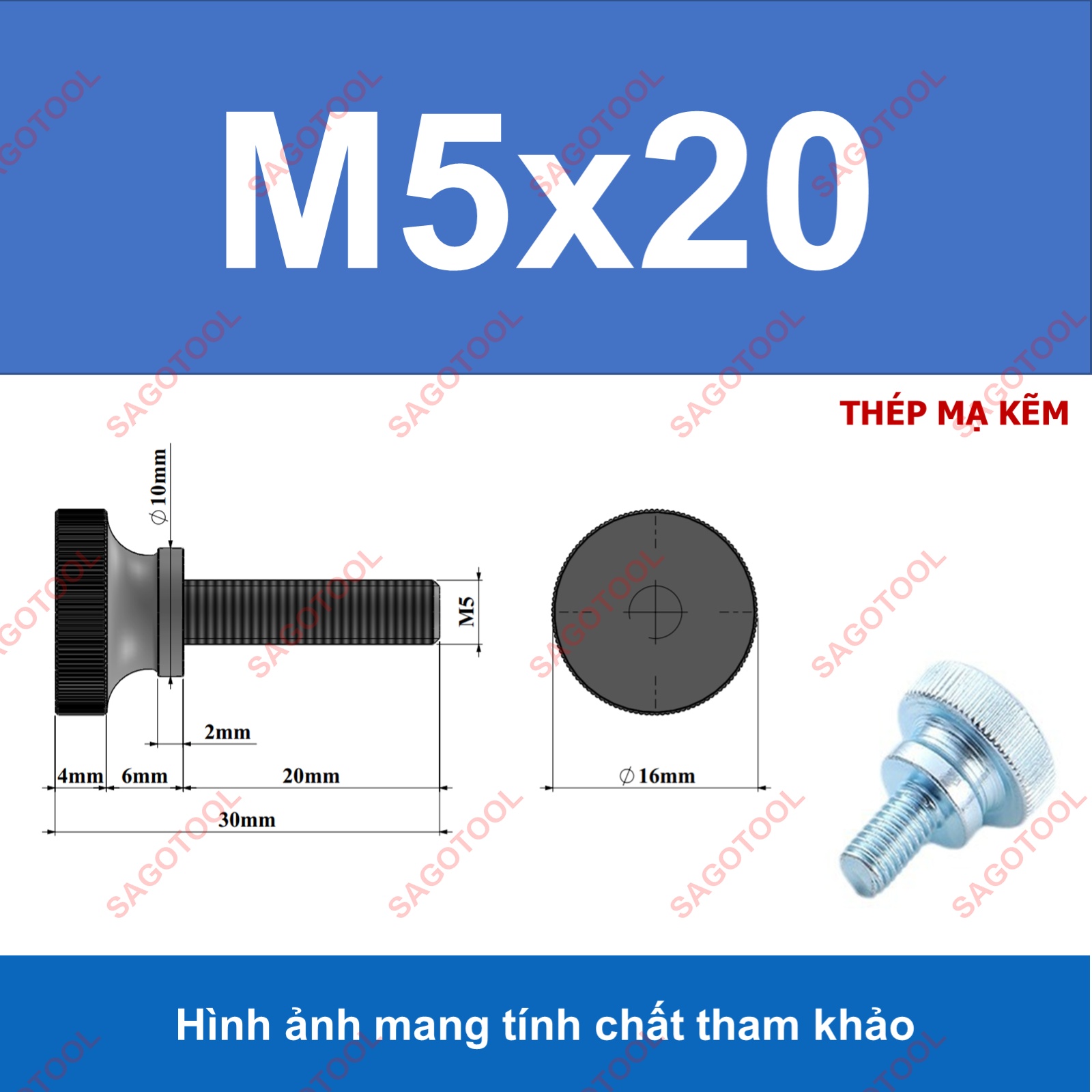 Núm vặn ren ngoài thép, bu lông vặn tay thép size M3 M4 M5 M6 M8 M10 - Ảnh 8