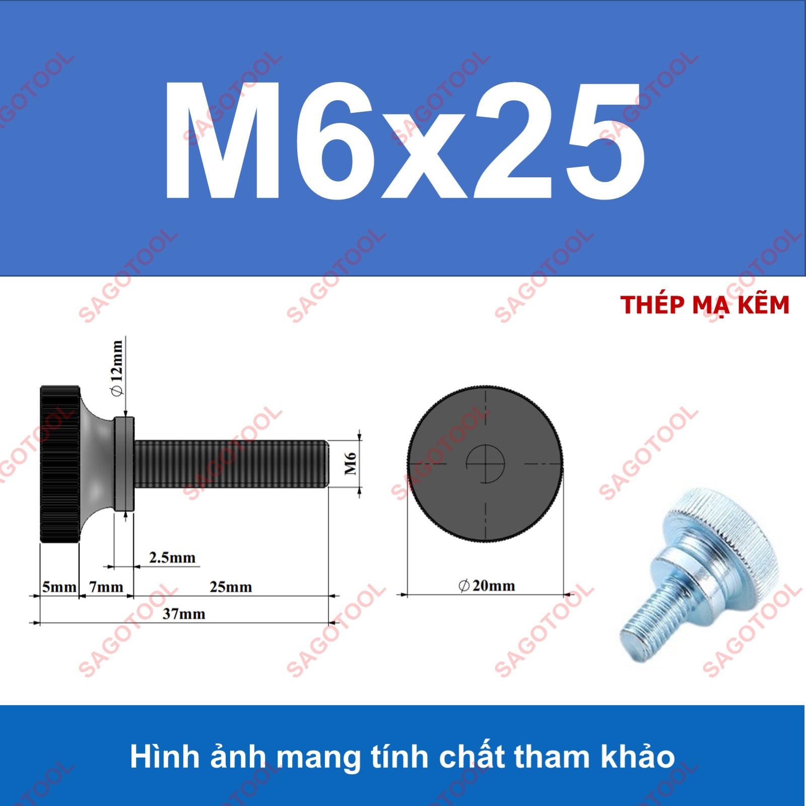 Núm vặn ren ngoài thép, bu lông vặn tay thép size M3 M4 M5 M6 M8 M10 - Ảnh 9