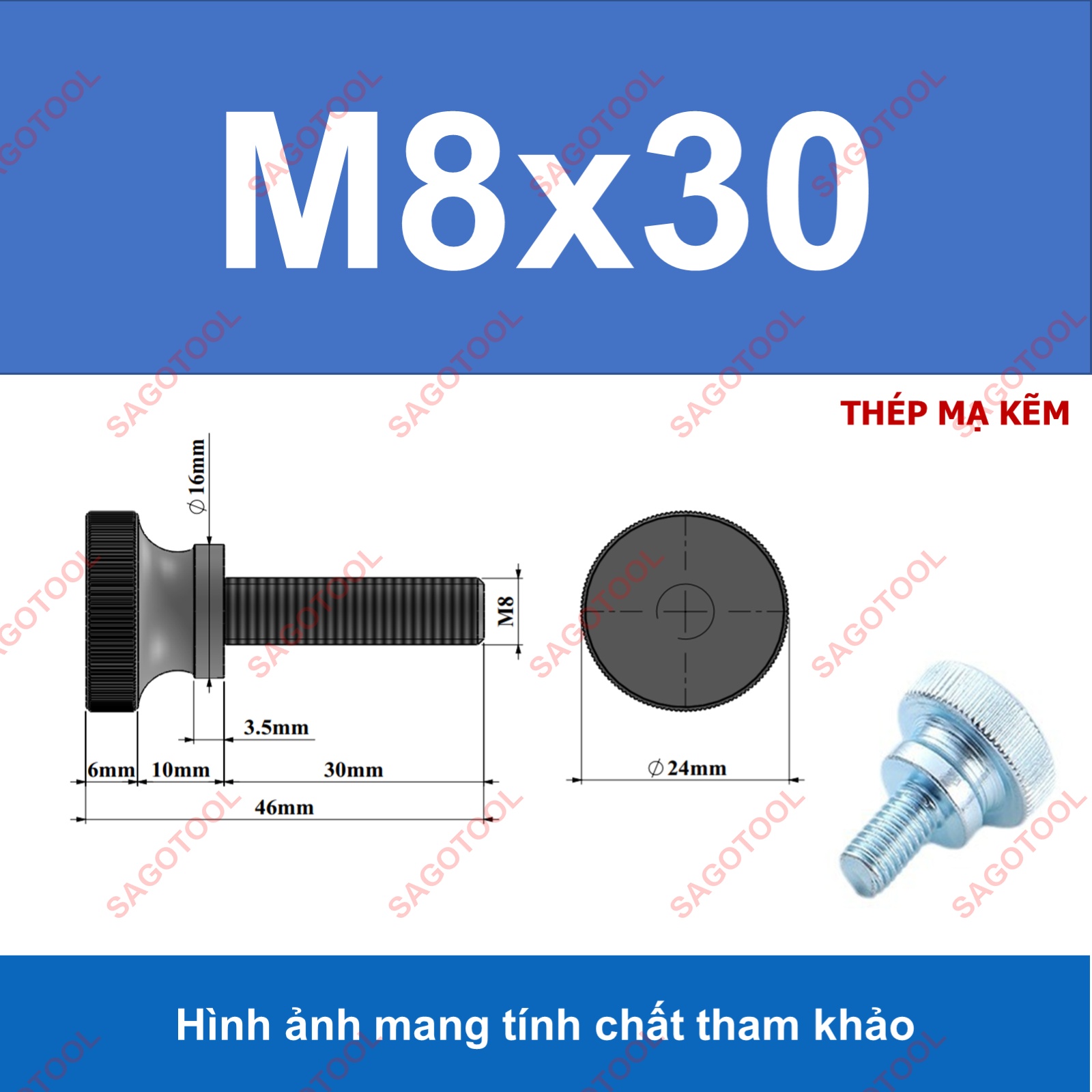Núm vặn ren ngoài thép, bu lông vặn tay thép size M3 M4 M5 M6 M8 M10 - Ảnh 10
