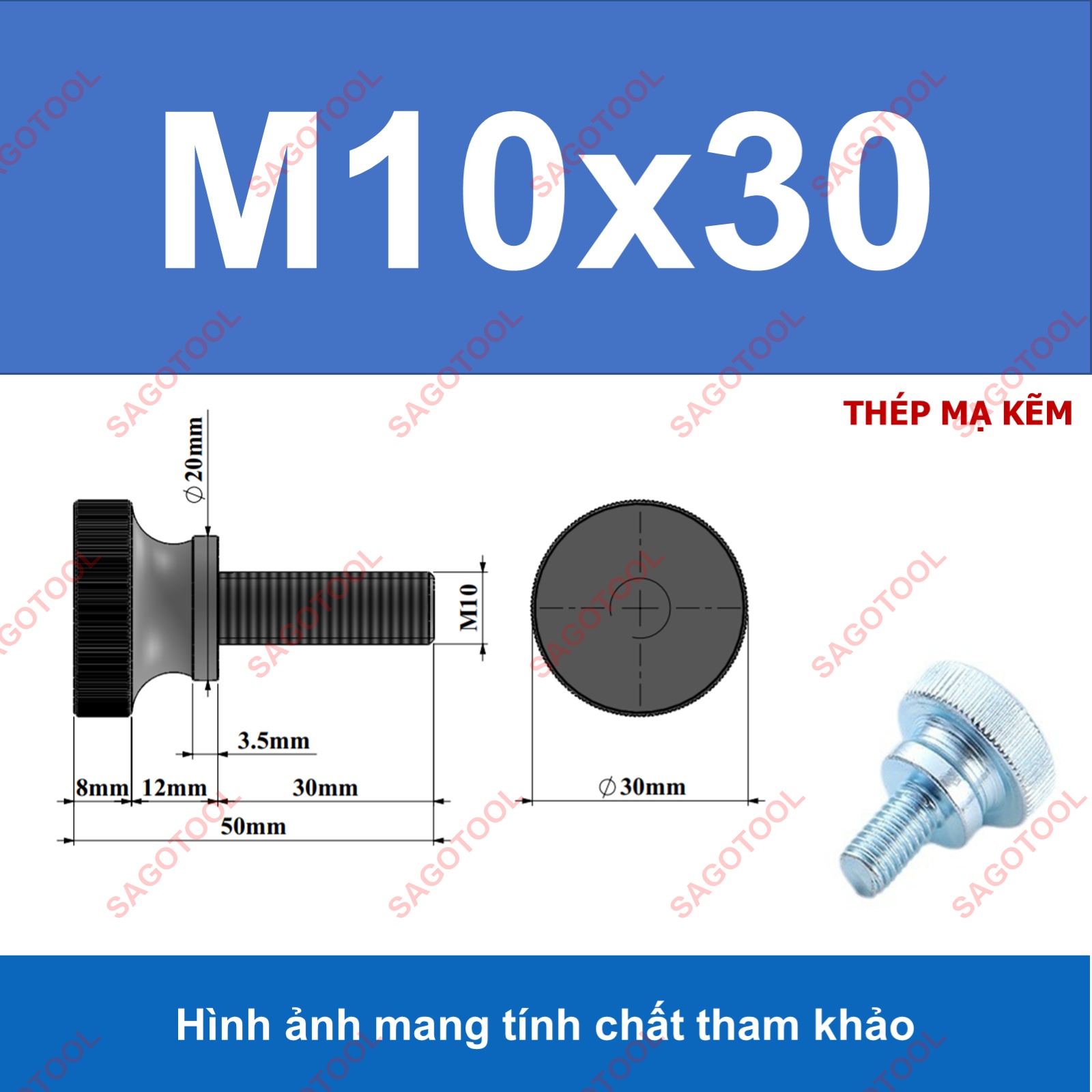 Núm vặn ren ngoài thép, bu lông vặn tay thép size M3 M4 M5 M6 M8 M10 - Ảnh 11