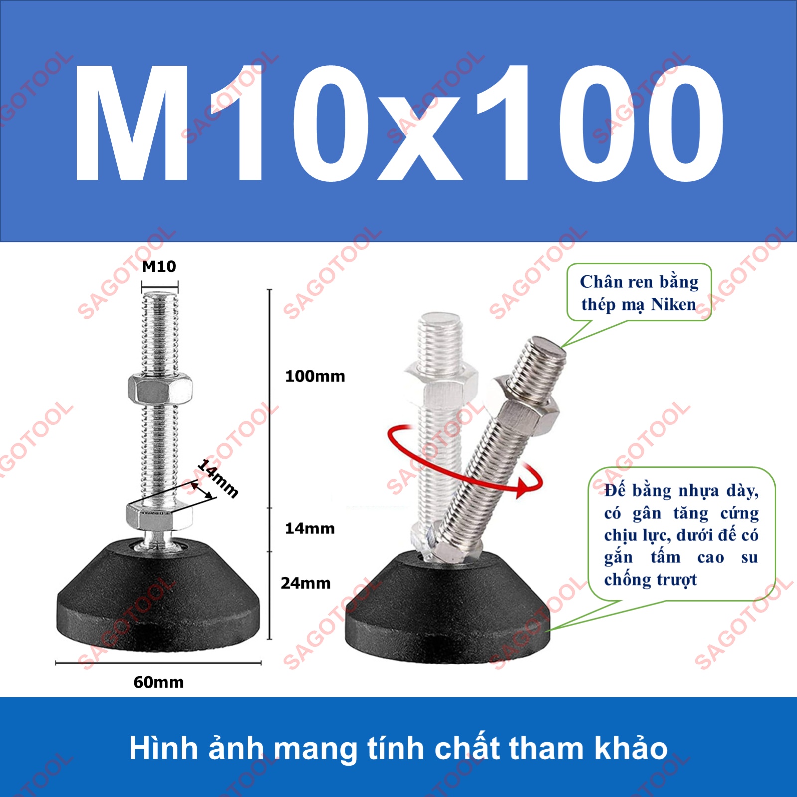 Chân tăng chỉnh tự cân bằng Thép Mạ Niken M8 M10 M12 M16 - Ảnh 9