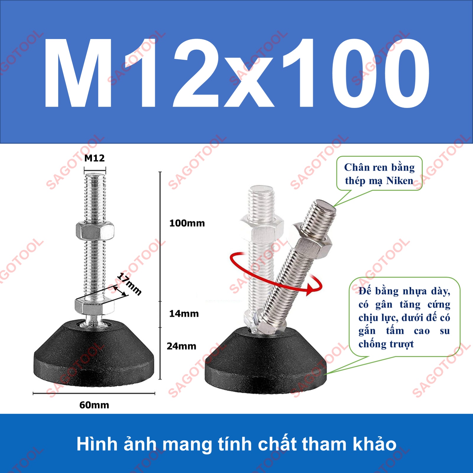 Chân tăng chỉnh tự cân bằng Thép Mạ Niken M8 M10 M12 M16 - Ảnh 11