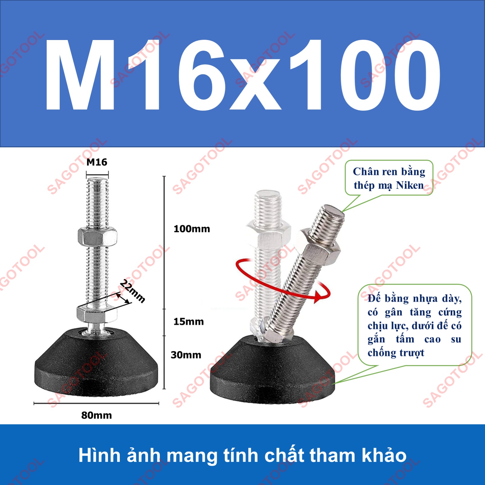 Chân tăng chỉnh tự cân bằng Thép Mạ Niken M8 M10 M12 M16 - Ảnh 13