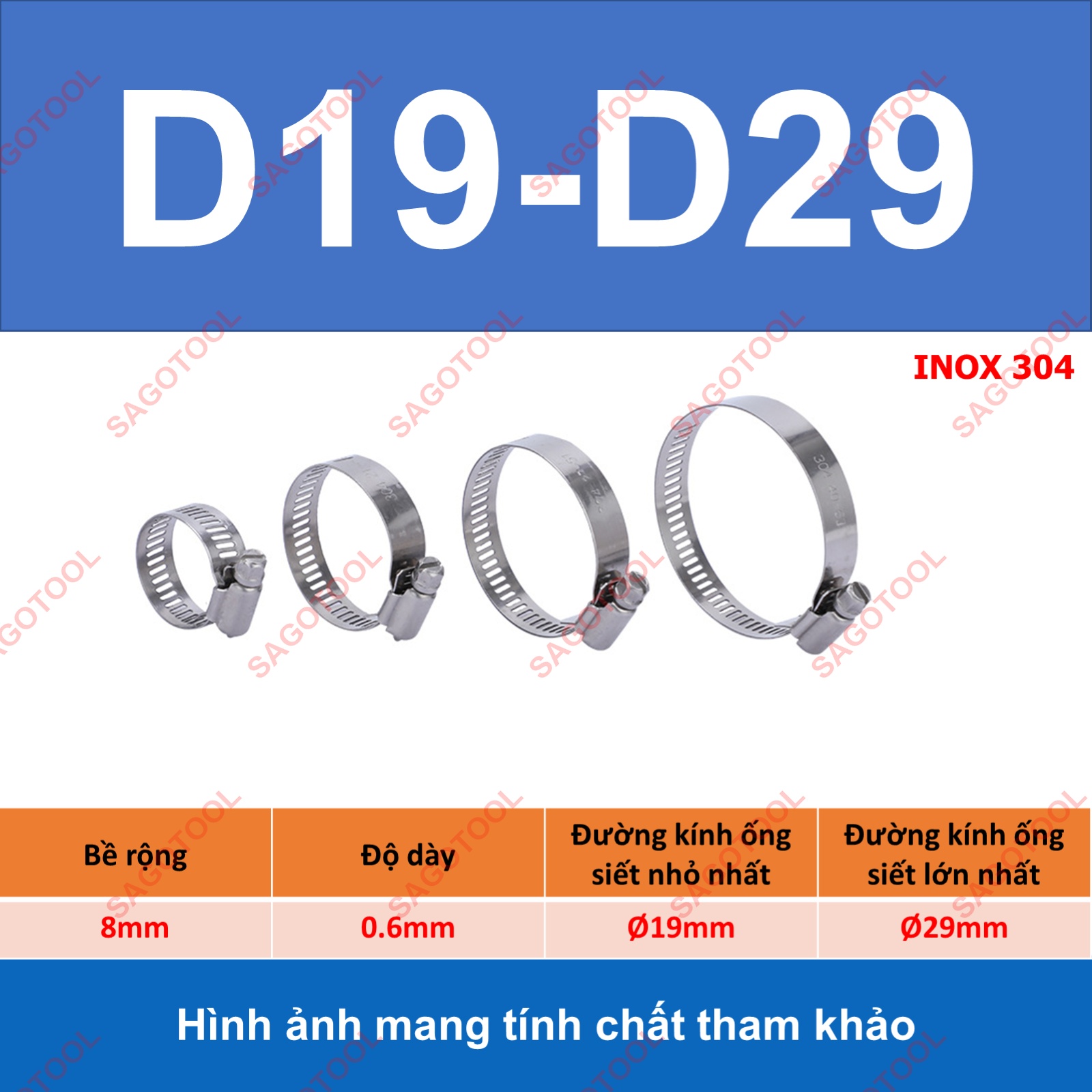 Đai siết inox, Cổ dê inox, Quai nhê xiết ống inox 304 size D8-D70 - Ảnh 10