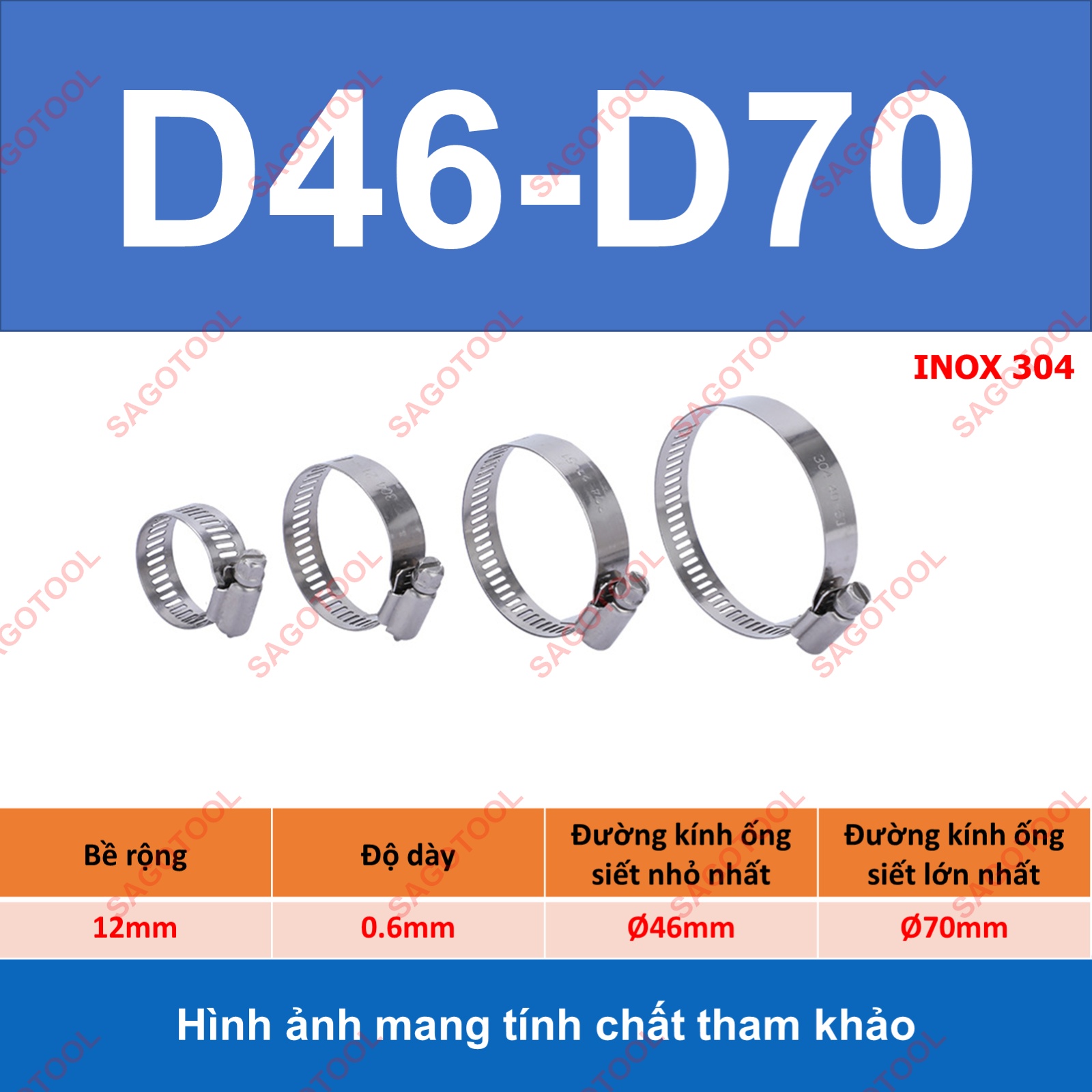 Đai siết inox, Cổ dê inox, Quai nhê xiết ống inox 304 size D8-D70 - Ảnh 13