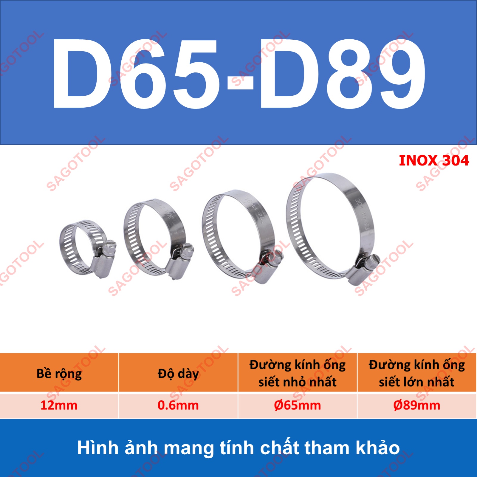Đai siết inox, Cổ dê inox, Quai nhê xiết ống inox 304 size D8-D70 - Ảnh 14