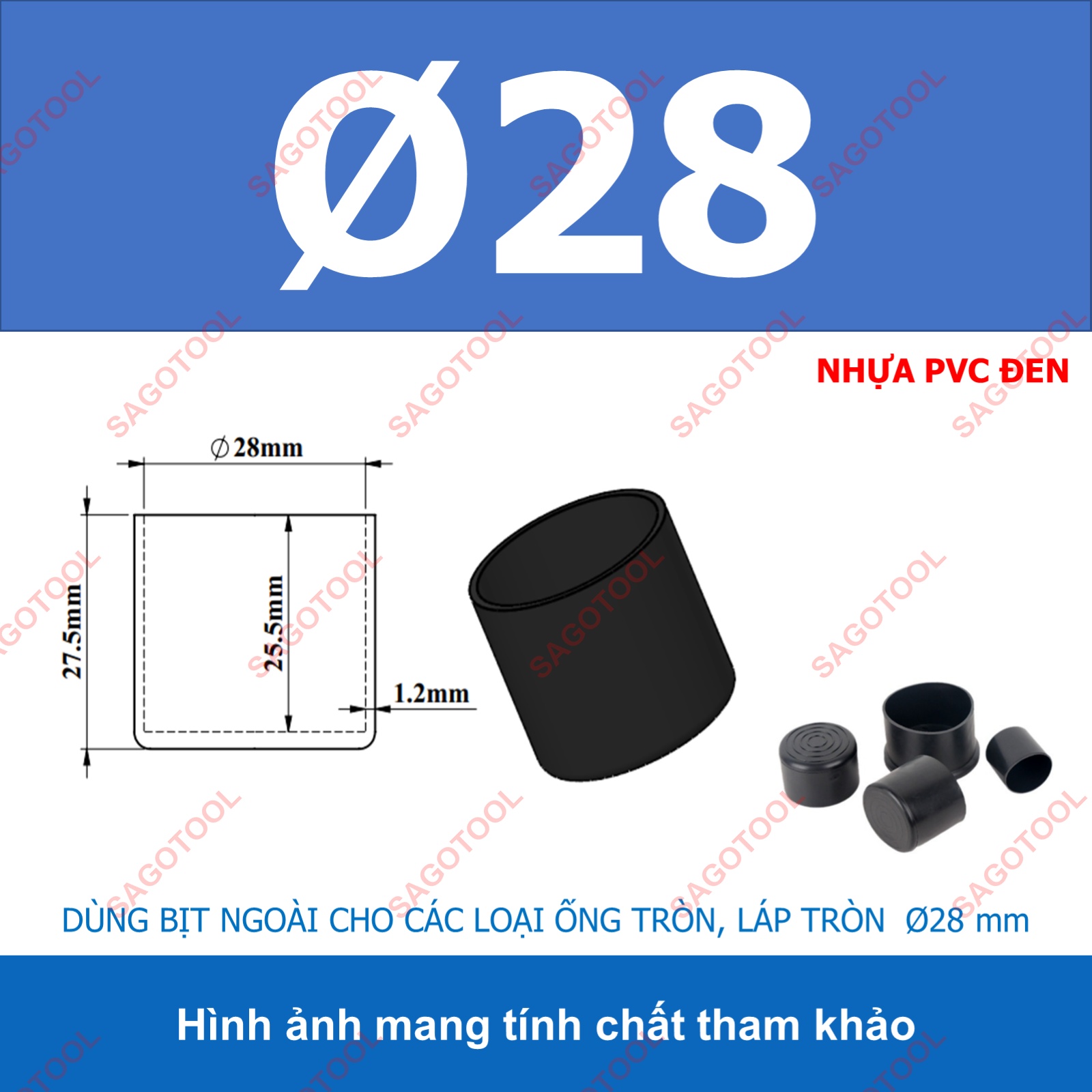 Đầu bịt ngoài ống sắt hộp, đầu bịt chân bàn ghế loại tròn nhiều kích thước phi 6 - phi 60mm (5 cái) - Ảnh 16