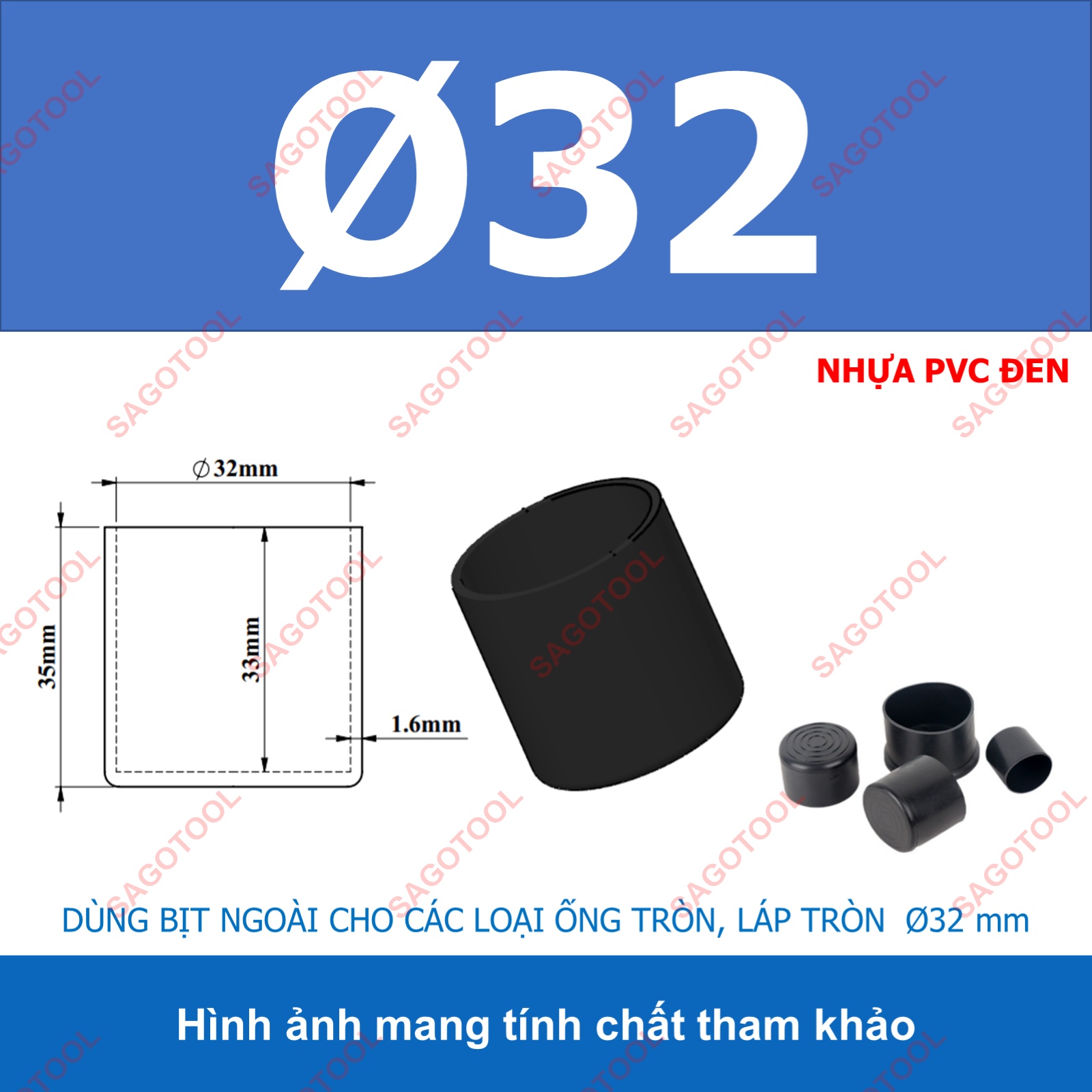 Đầu bịt ngoài ống sắt hộp, đầu bịt chân bàn ghế loại tròn nhiều kích thước phi 6 - phi 60mm (5 cái) - Ảnh 17