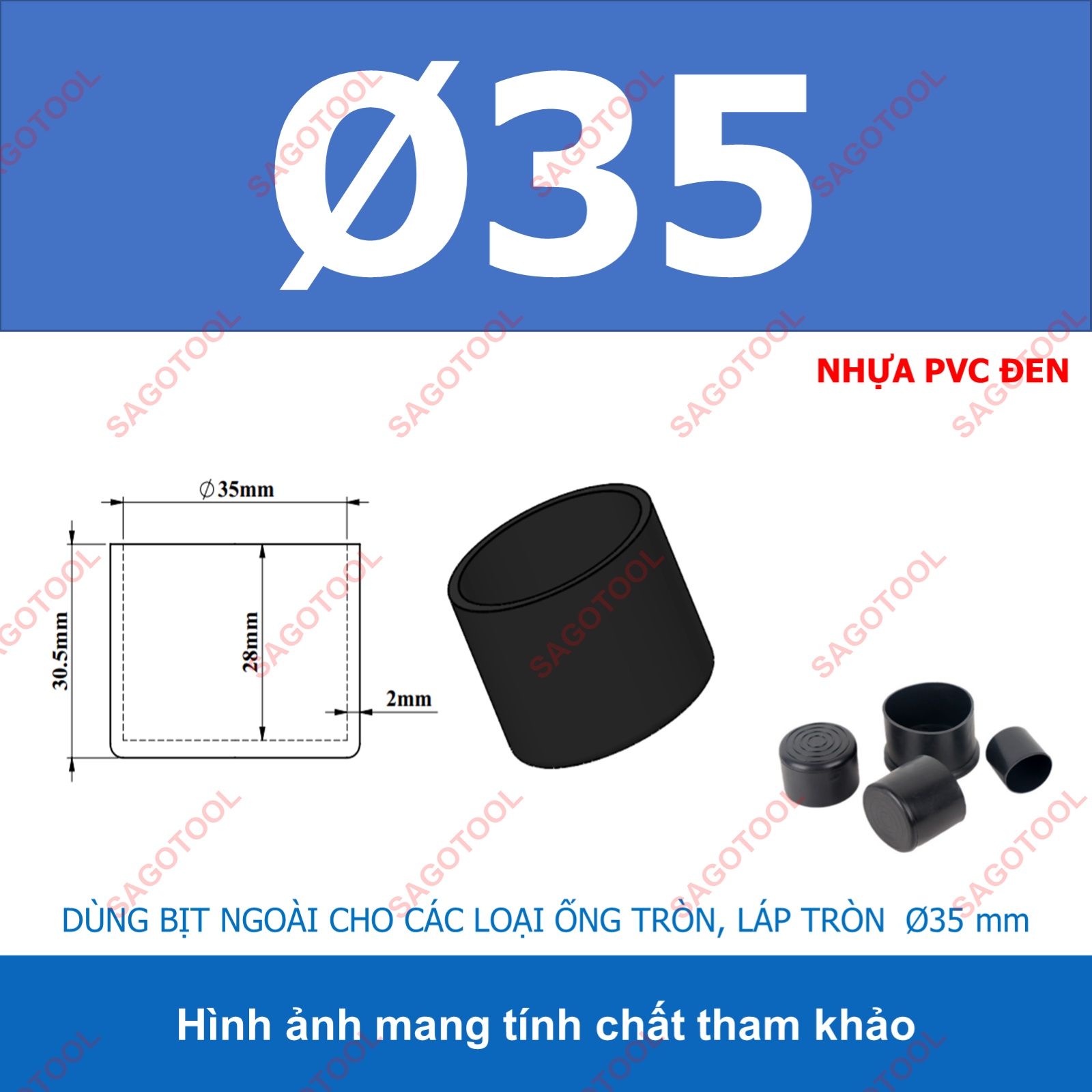 Đầu bịt ngoài ống sắt hộp, đầu bịt chân bàn ghế loại tròn nhiều kích thước phi 6 - phi 60mm (5 cái) - Ảnh 18