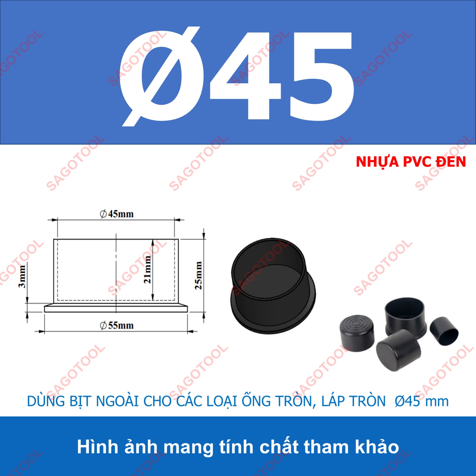 Đầu bịt ngoài ống sắt hộp, đầu bịt chân bàn ghế loại tròn nhiều kích thước phi 6 - phi 60mm (5 cái) - Ảnh 21