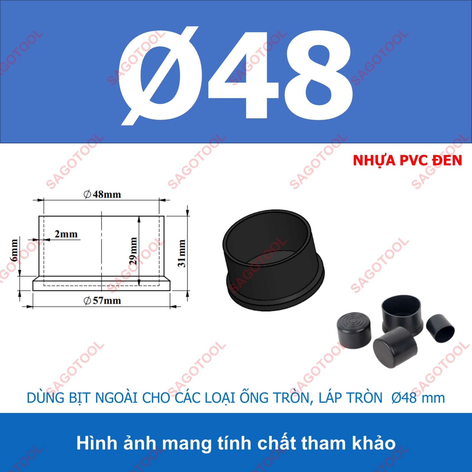 Đầu bịt ngoài ống sắt hộp, đầu bịt chân bàn ghế loại tròn nhiều kích thước phi 6 - phi 60mm (5 cái) - Ảnh 22