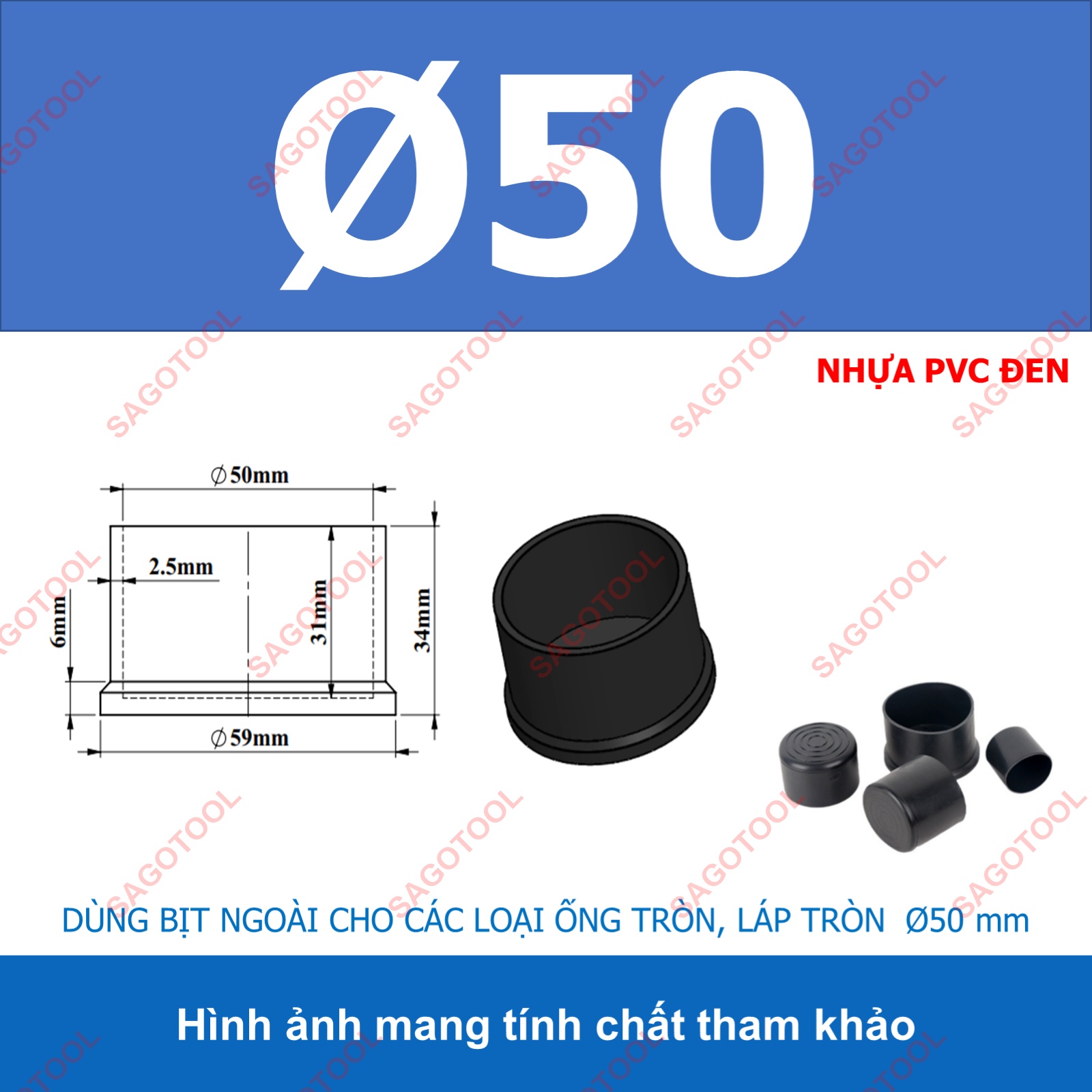 Đầu bịt ngoài ống sắt hộp, đầu bịt chân bàn ghế loại tròn nhiều kích thước phi 6 - phi 60mm (5 cái) - Ảnh 23