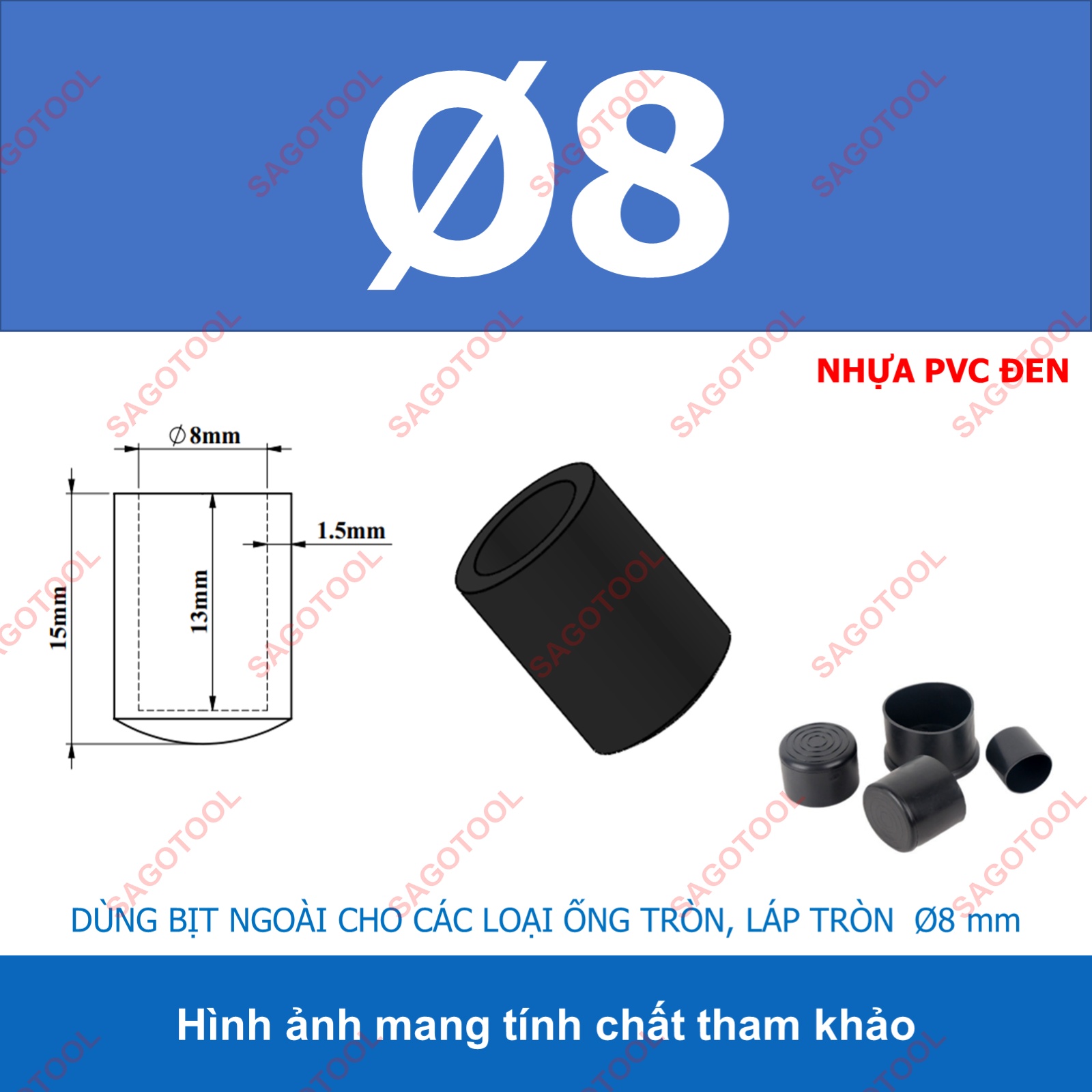 Đầu bịt ngoài ống sắt hộp, đầu bịt chân bàn ghế loại tròn nhiều kích thước phi 6 - phi 60mm (5 cái) - Ảnh 8