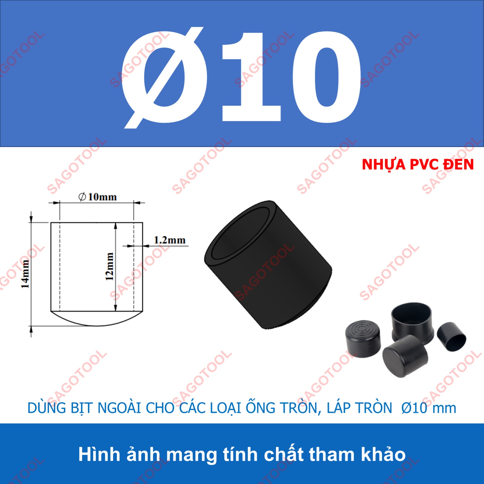 Đầu bịt ngoài ống sắt hộp, đầu bịt chân bàn ghế loại tròn nhiều kích thước phi 6 - phi 60mm (5 cái) - Ảnh 9