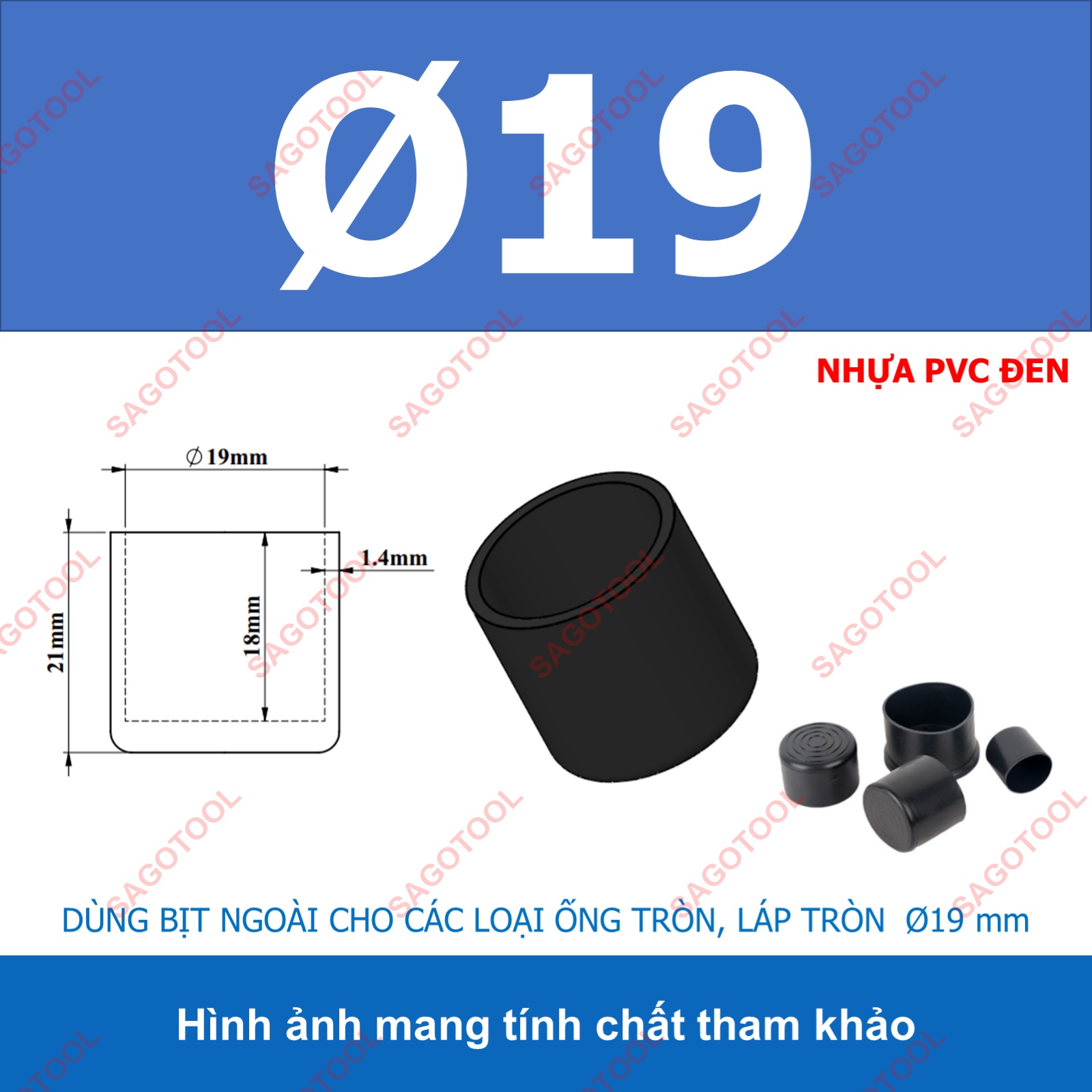 Đầu bịt ngoài ống sắt hộp, đầu bịt chân bàn ghế loại tròn nhiều kích thước phi 6 - phi 60mm (5 cái) - Ảnh 13