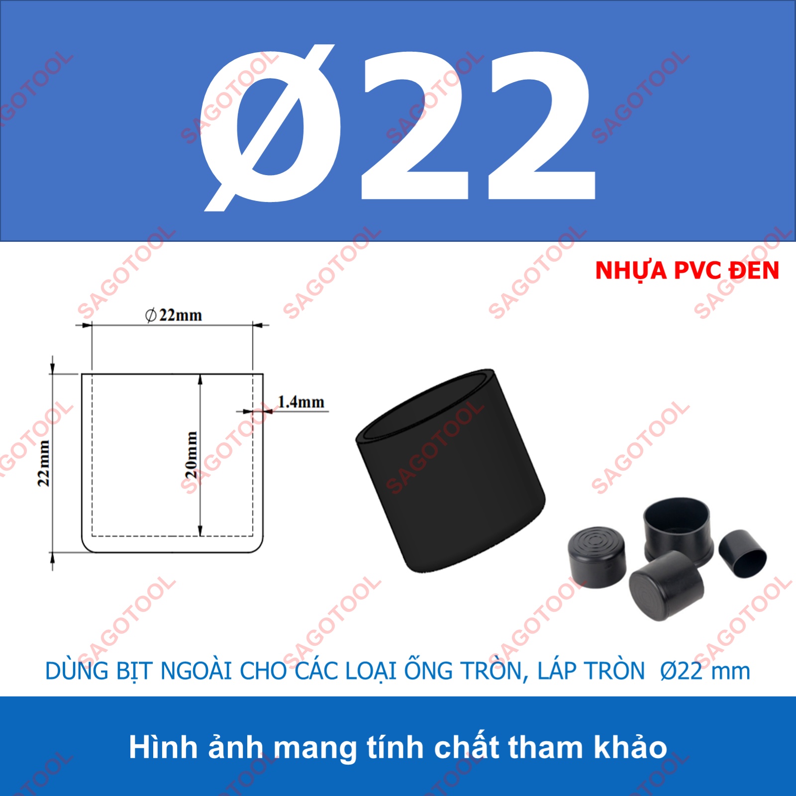 Đầu bịt ngoài ống sắt hộp, đầu bịt chân bàn ghế loại tròn nhiều kích thước phi 6 - phi 60mm (5 cái) - Ảnh 14