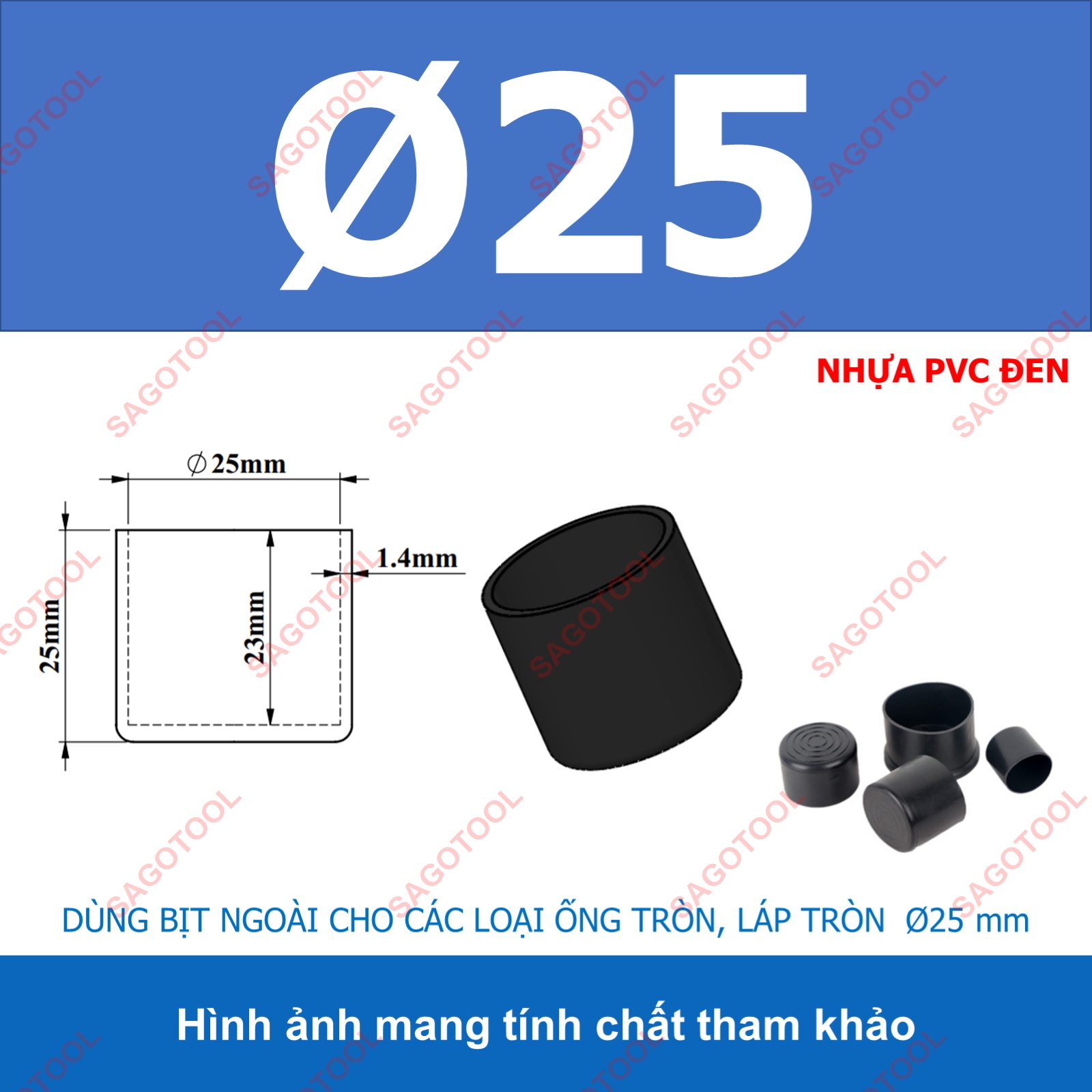 Đầu bịt ngoài ống sắt hộp, đầu bịt chân bàn ghế loại tròn nhiều kích thước phi 6 - phi 60mm (5 cái) - Ảnh 15