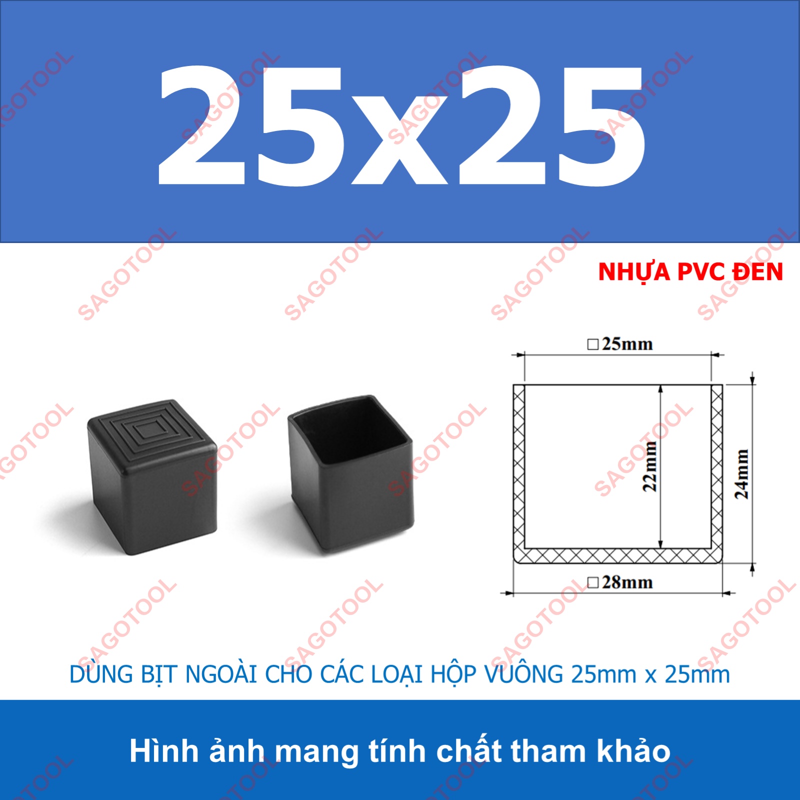 Đầu bịt ngoài cho sắt hộp vuông 25-60, đầu bịt chân bàn ghế loại nhựa (5 cái) - Ảnh 14