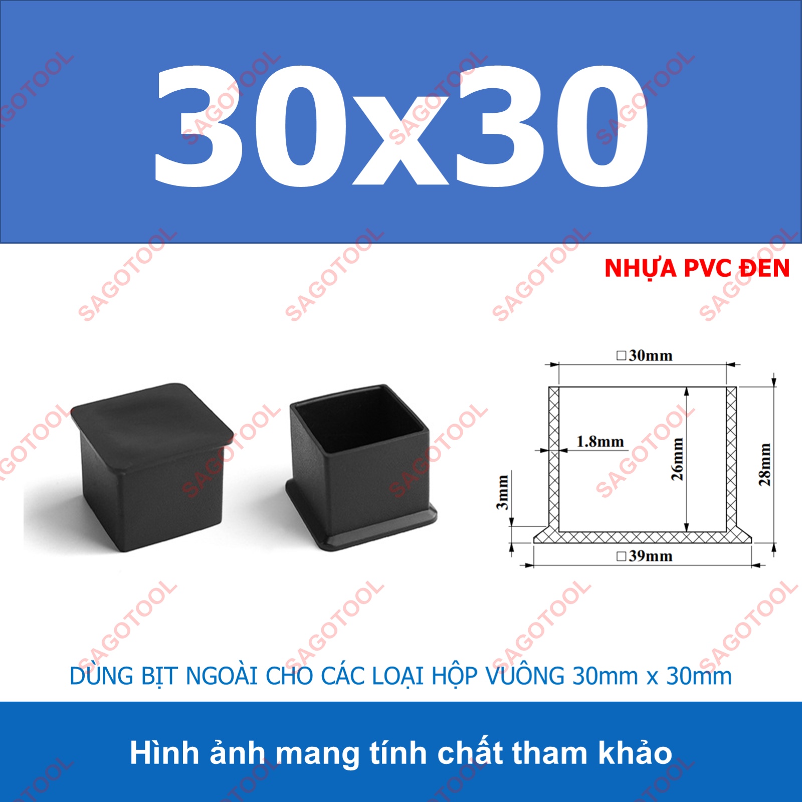 Đầu bịt ngoài cho sắt hộp vuông 25-60, đầu bịt chân bàn ghế loại nhựa (5 cái) - Ảnh 8