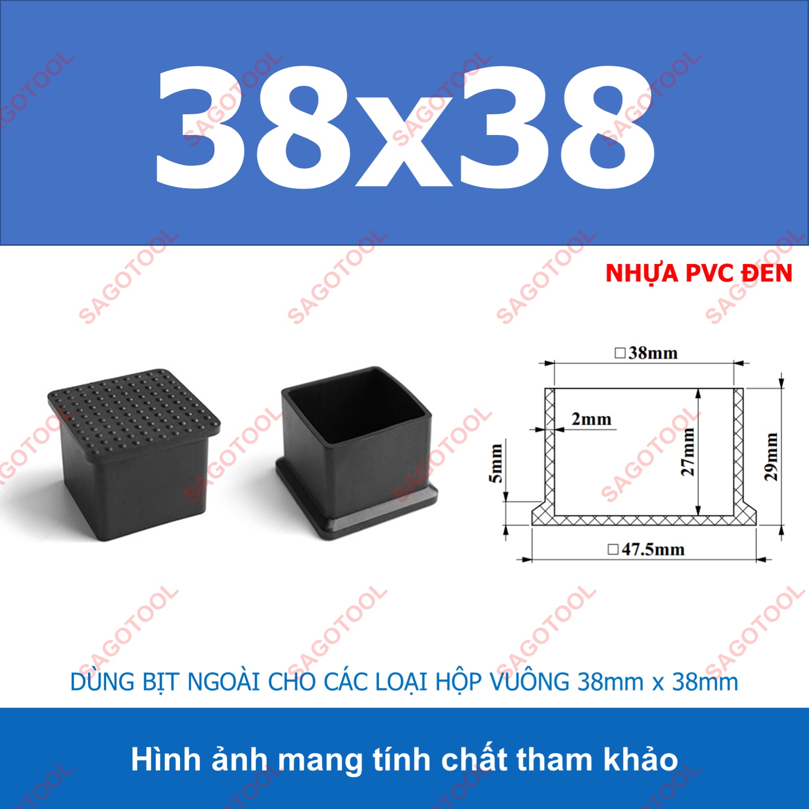Đầu bịt ngoài cho sắt hộp vuông 25-60, đầu bịt chân bàn ghế loại nhựa (5 cái) - Ảnh 10