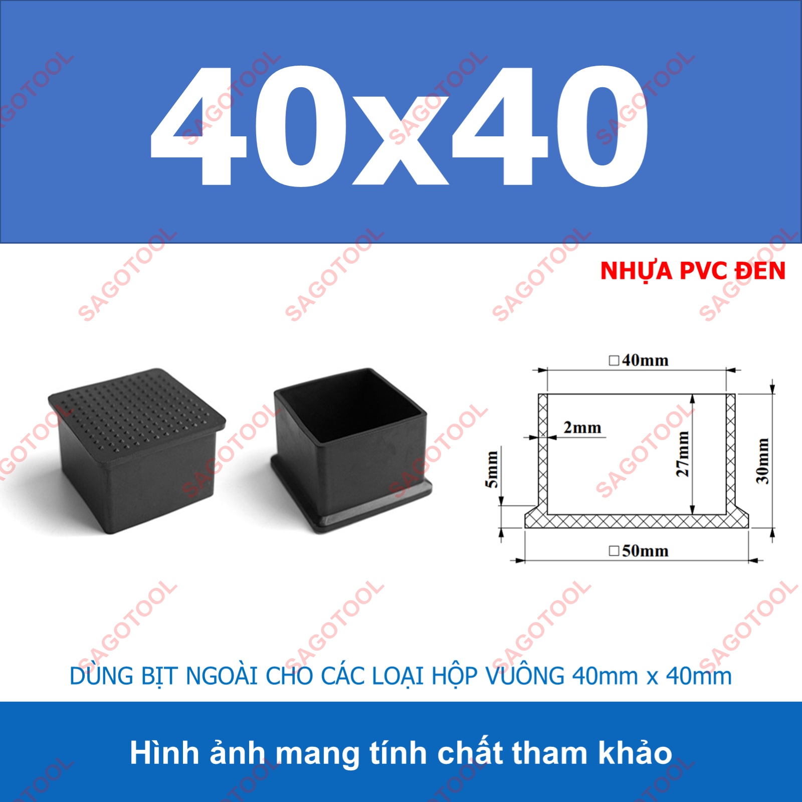 Đầu bịt ngoài cho sắt hộp vuông 25-60, đầu bịt chân bàn ghế loại nhựa (5 cái) - Ảnh 11