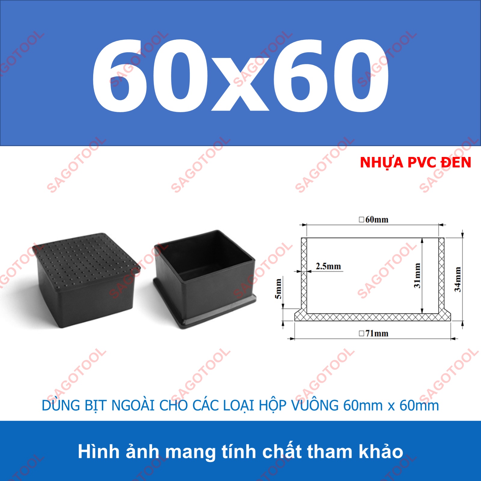 Đầu bịt ngoài cho sắt hộp vuông 25-60, đầu bịt chân bàn ghế loại nhựa (5 cái) - Ảnh 13