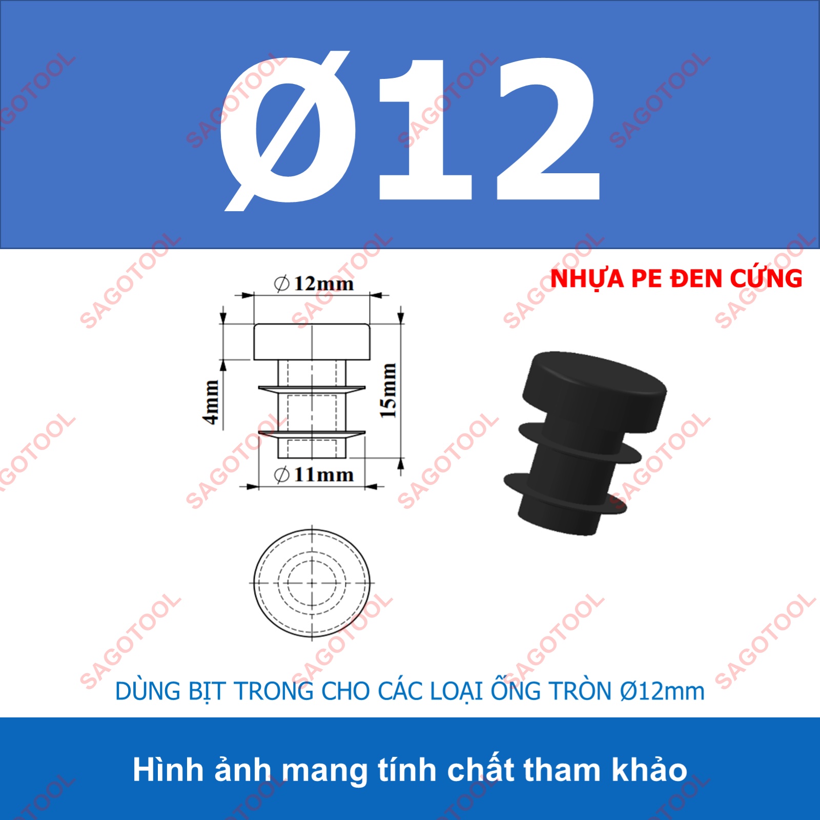 Đầu bịt trong ống sắt hộp, đầu bịt chân bàn ghế loại tròn nhiều kích thước phi 12 - phi 60mm - Ảnh 7