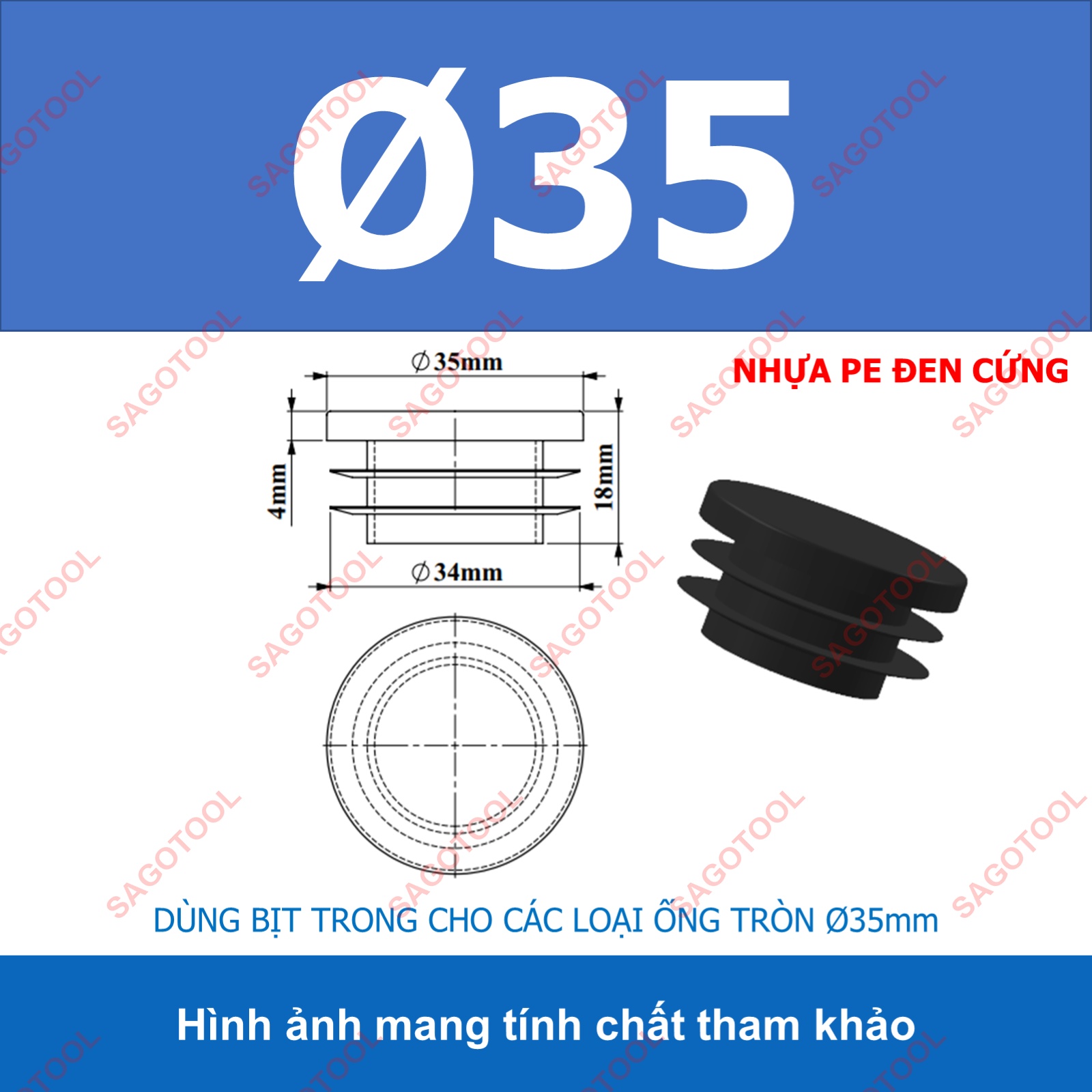 Đầu bịt trong ống sắt hộp, đầu bịt chân bàn ghế loại tròn nhiều kích thước phi 12 - phi 60mm - Ảnh 16