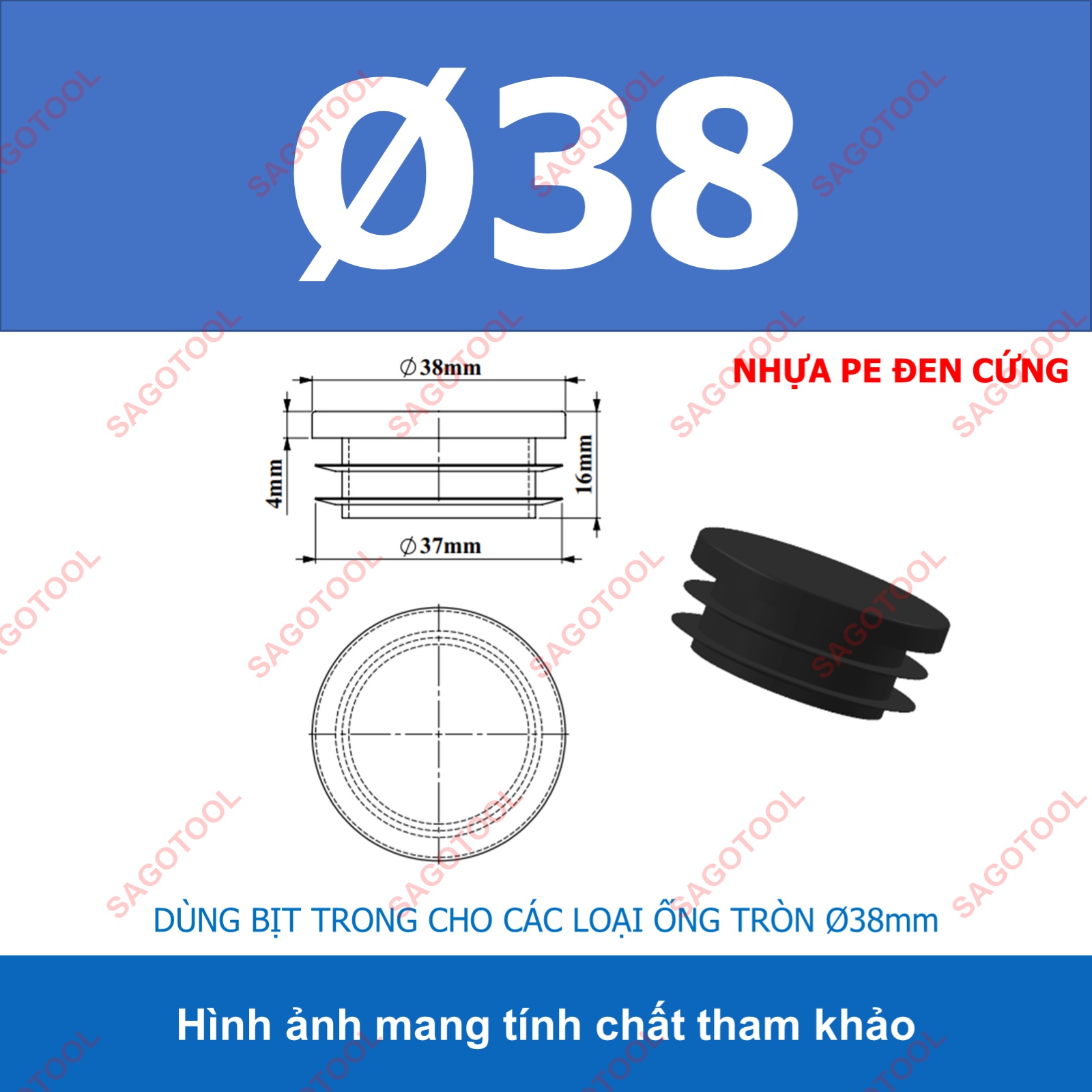 Đầu bịt trong ống sắt hộp, đầu bịt chân bàn ghế loại tròn nhiều kích thước phi 12 - phi 60mm - Ảnh 17