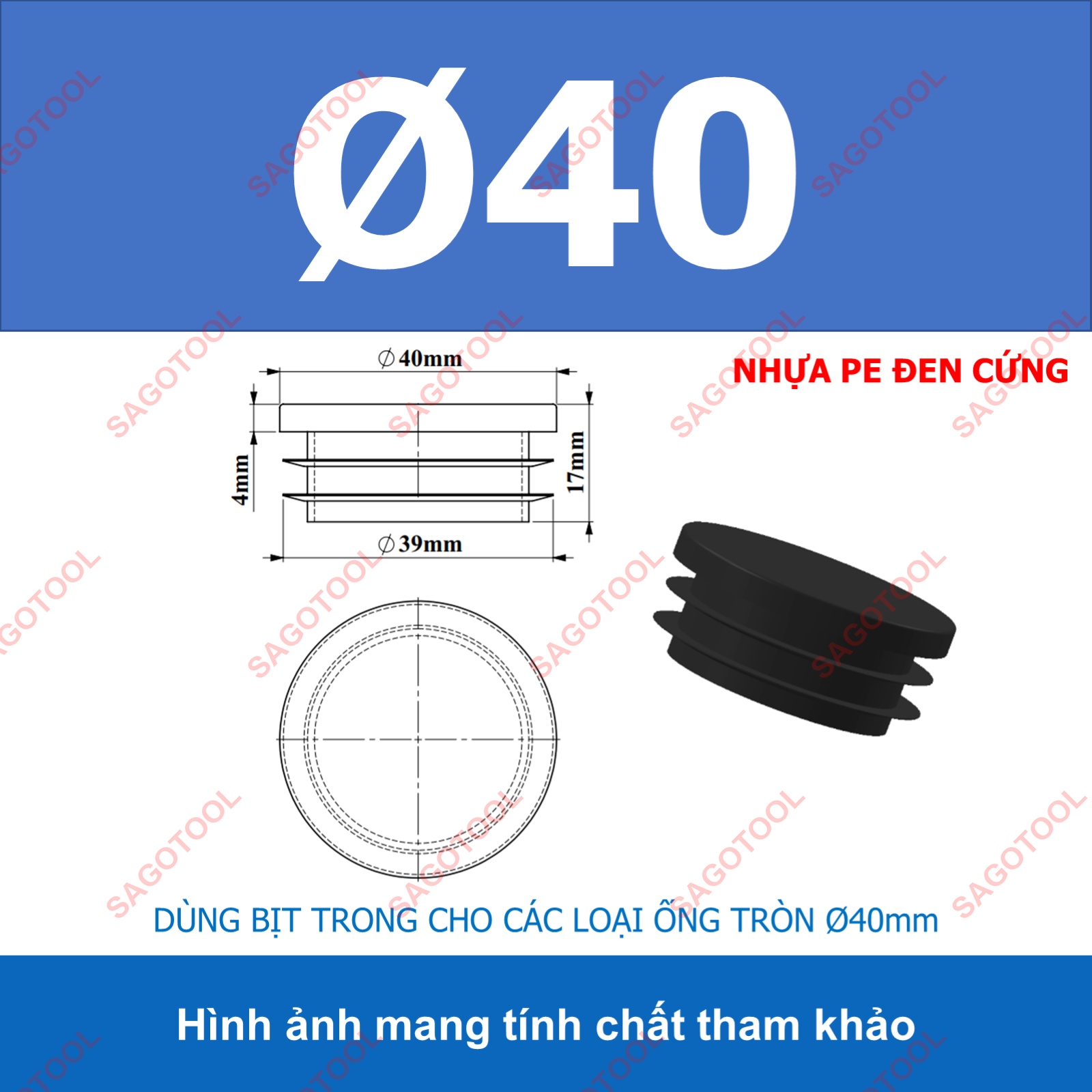Đầu bịt trong ống sắt hộp, đầu bịt chân bàn ghế loại tròn nhiều kích thước phi 12 - phi 60mm - Ảnh 18