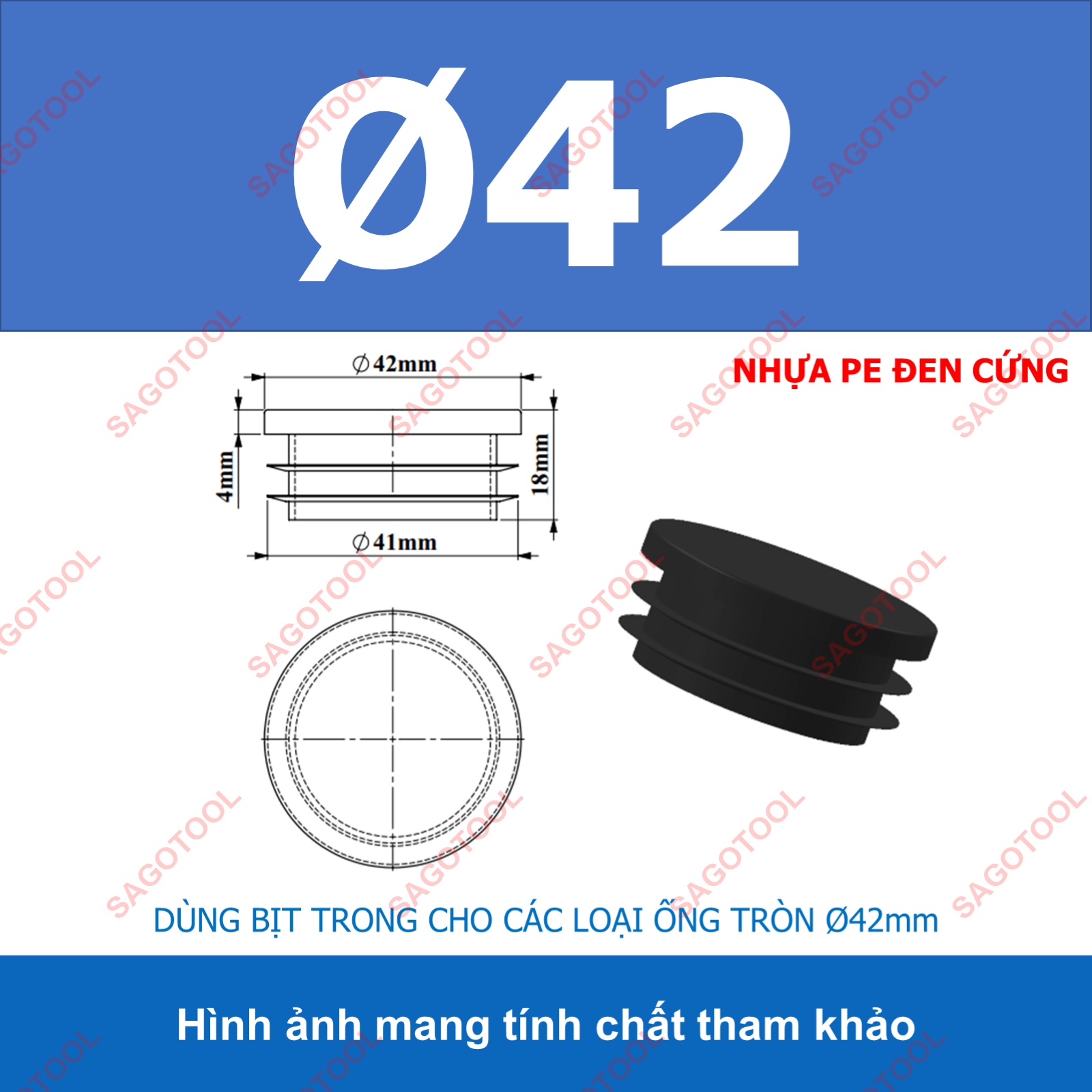 Đầu bịt trong ống sắt hộp, đầu bịt chân bàn ghế loại tròn nhiều kích thước phi 12 - phi 60mm - Ảnh 19