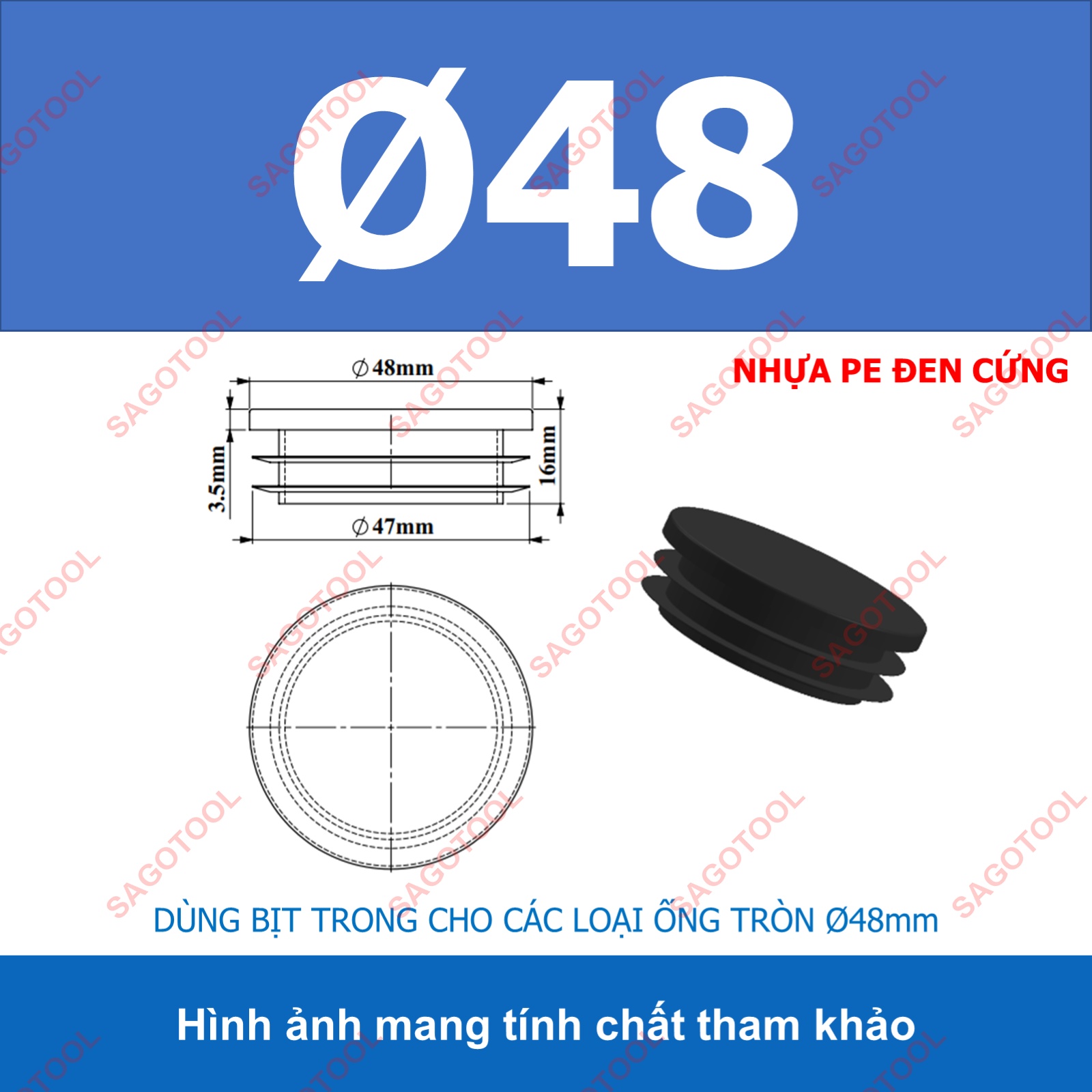 Đầu bịt trong ống sắt hộp, đầu bịt chân bàn ghế loại tròn nhiều kích thước phi 12 - phi 60mm - Ảnh 20
