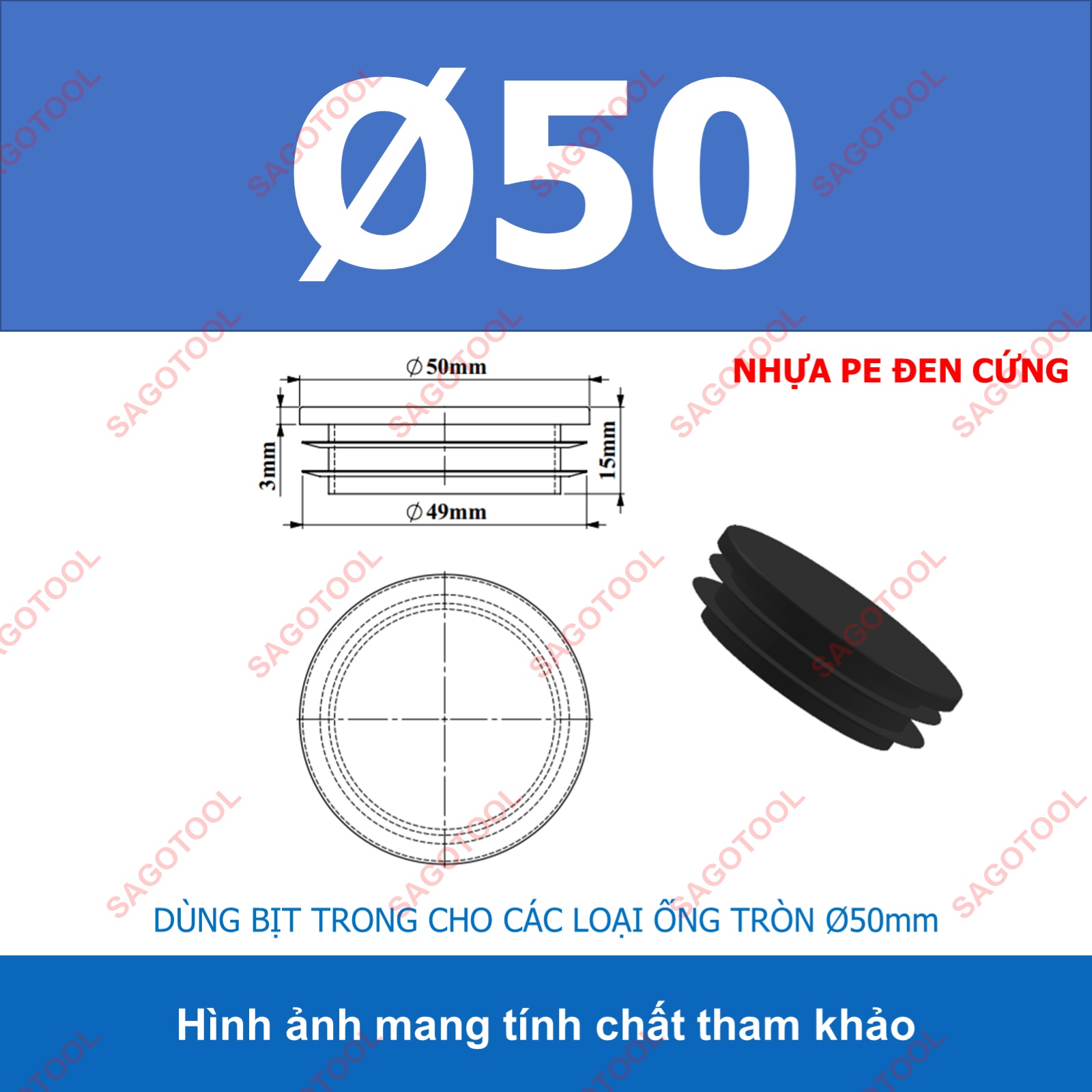 Đầu bịt trong ống sắt hộp, đầu bịt chân bàn ghế loại tròn nhiều kích thước phi 12 - phi 60mm - Ảnh 21